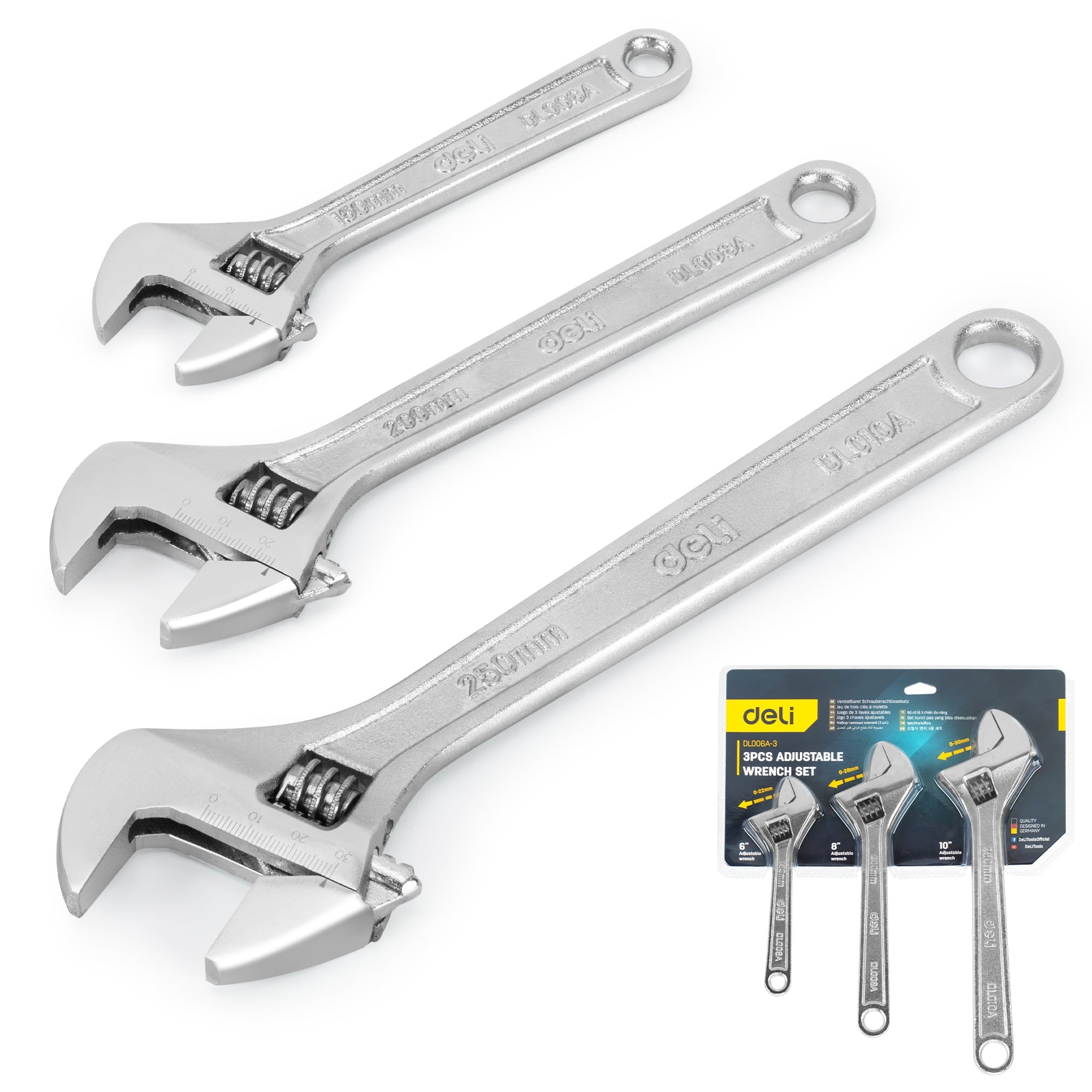 3-Piece Adjustable Wrench Set with Comfort Handles,6", 8" & 10" - Image 6