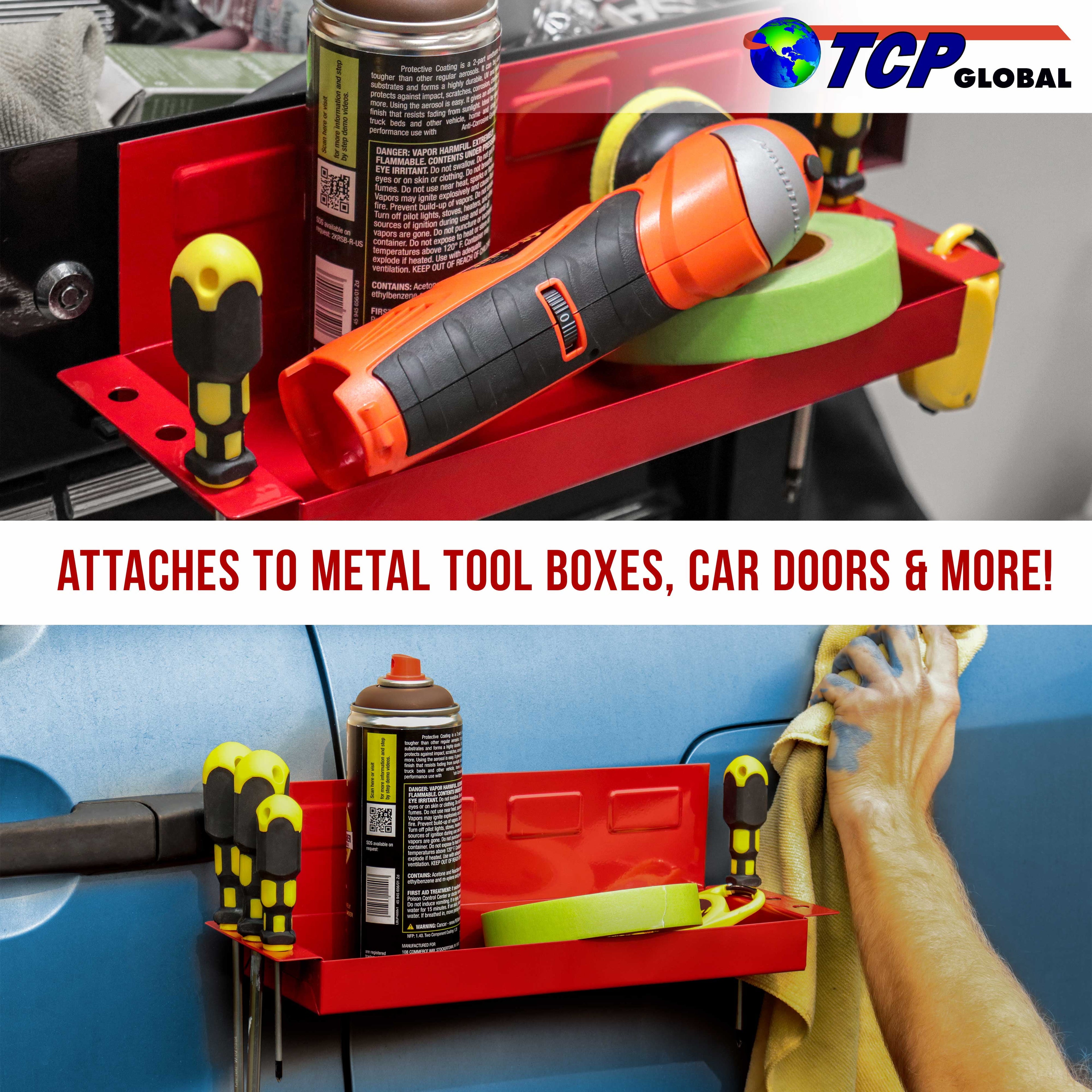 TCP Global 12" Magnetic Tool Box Tray with Screwdriver Holder - Steel Storage Shelf Bin, Holds 6 Screwdrivers, Store Hand Tools, Auto Parts - Image 5