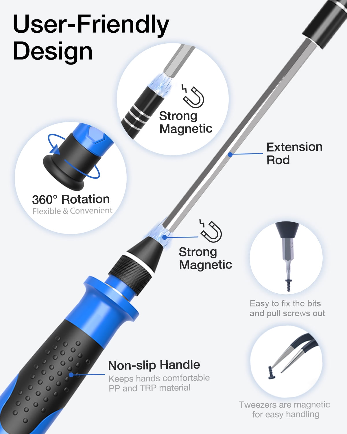 VCELINK Mini Screwdriver Set with 42 Bits, Tweezers, and 120mm Extension Rod - Image 6