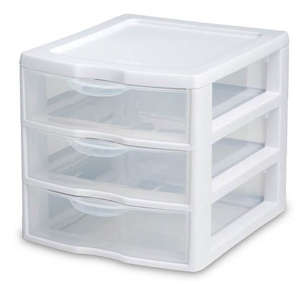 , 3 Drawer Clear Storage Bin, Desktop Drawer Storage Container, White