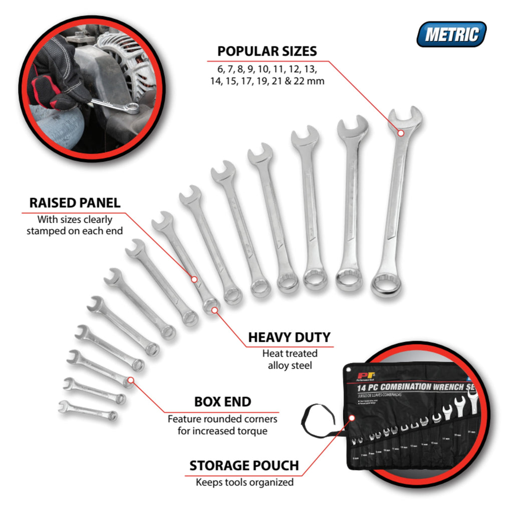 Performance Tool W1114M Metric Combination Wrench Set, 14-Piece - Image 2