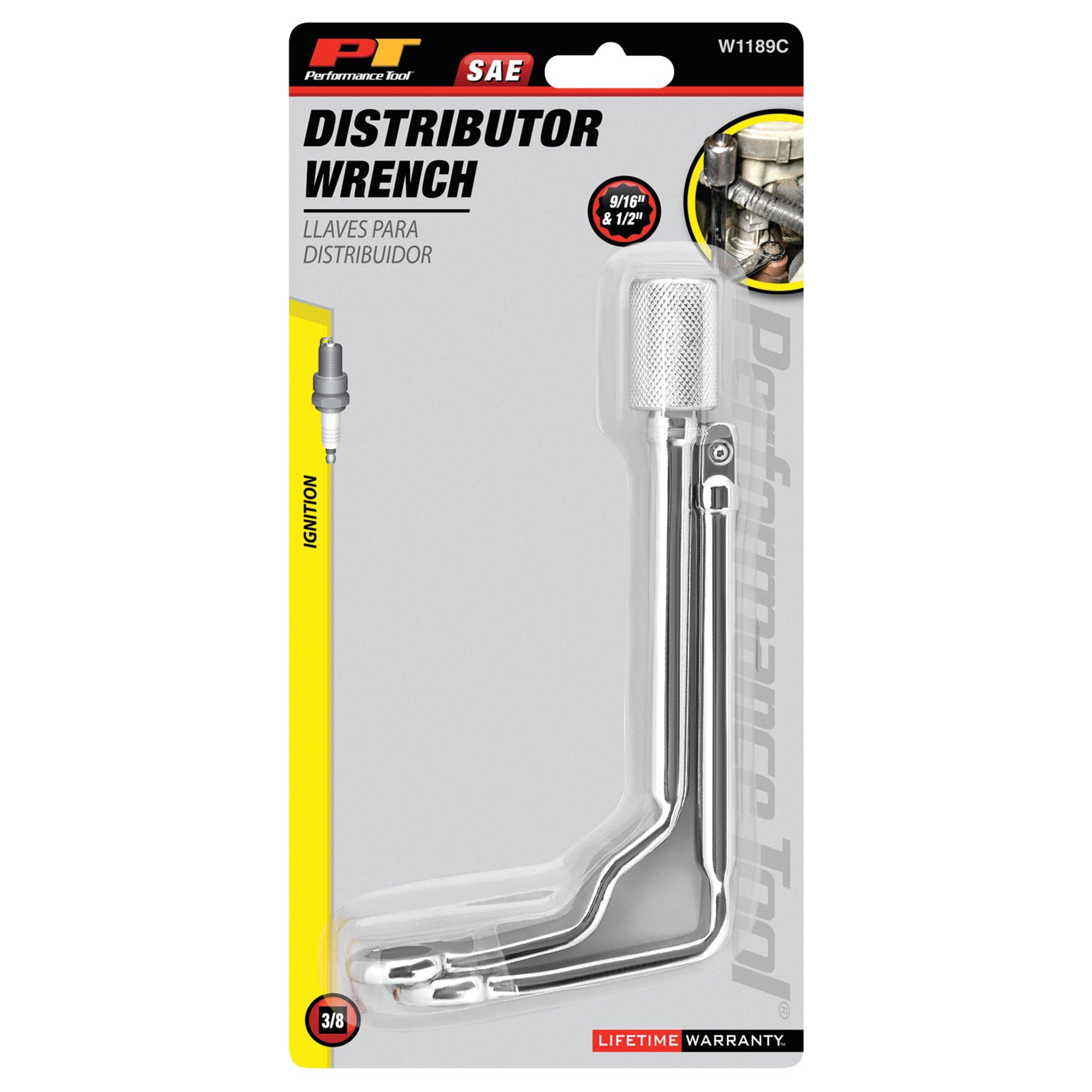 Performance Tool W1189C SAE Offset Distributor Clamp Wrench Set - 1/2 In. and 9/16 In. 0 3/8 in. Dr., Chrome-Plated - Image 5