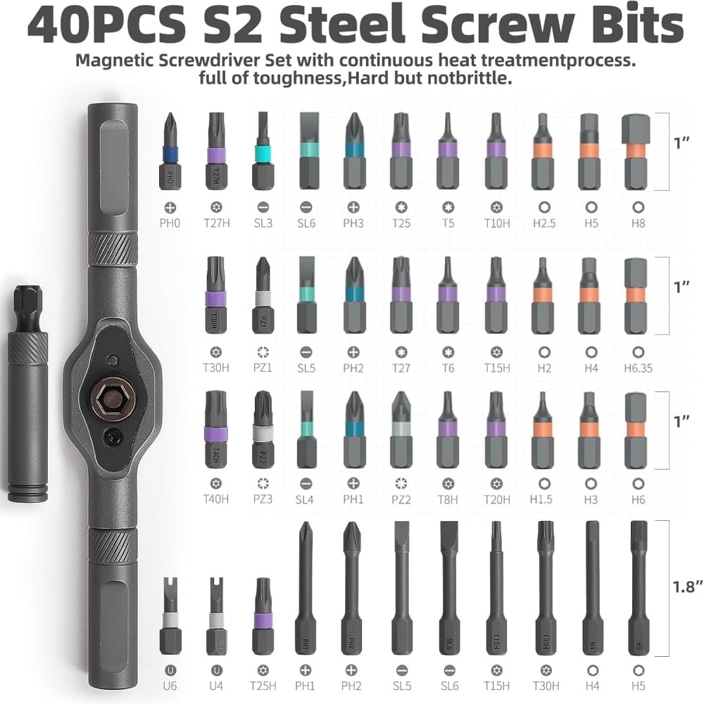 42 in 1 Magnetic Screwdriver Set, DIY Ratchet Screwdriver Set, S2 Steel Bits, Portable Compact Repair Tool Kit for Gi... - Image 2
