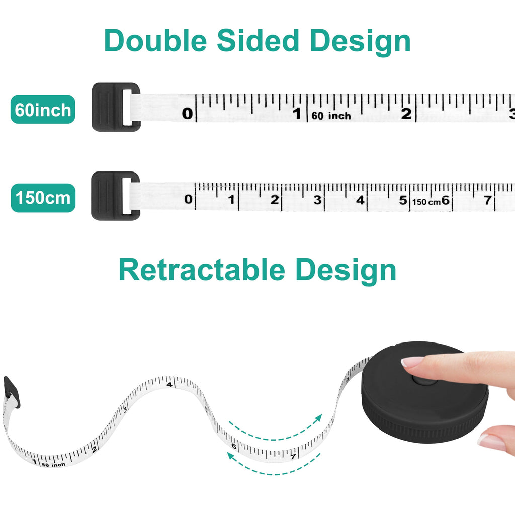 2pcs 60" Soft Tape Measure, Retractable Double Scale Body Sewing Tailor Ruler, Mini Knitting Craft Weight Loss Measur... - Image 2