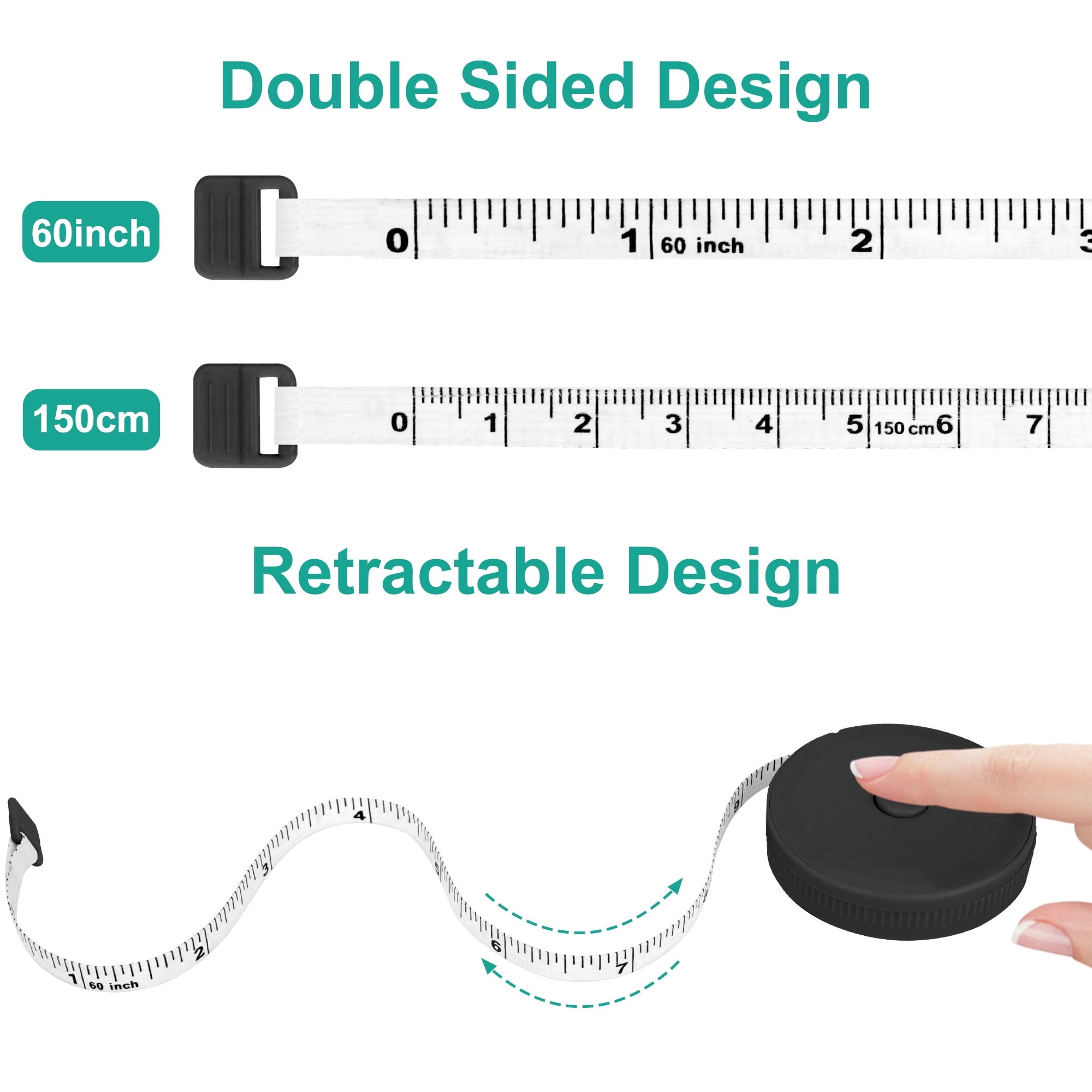 2pcs 60" Soft Tape Measure, Retractable Double Scale Body Sewing Tailor Ruler, Mini Knitting Craft Weight Loss Measur... - Image 2