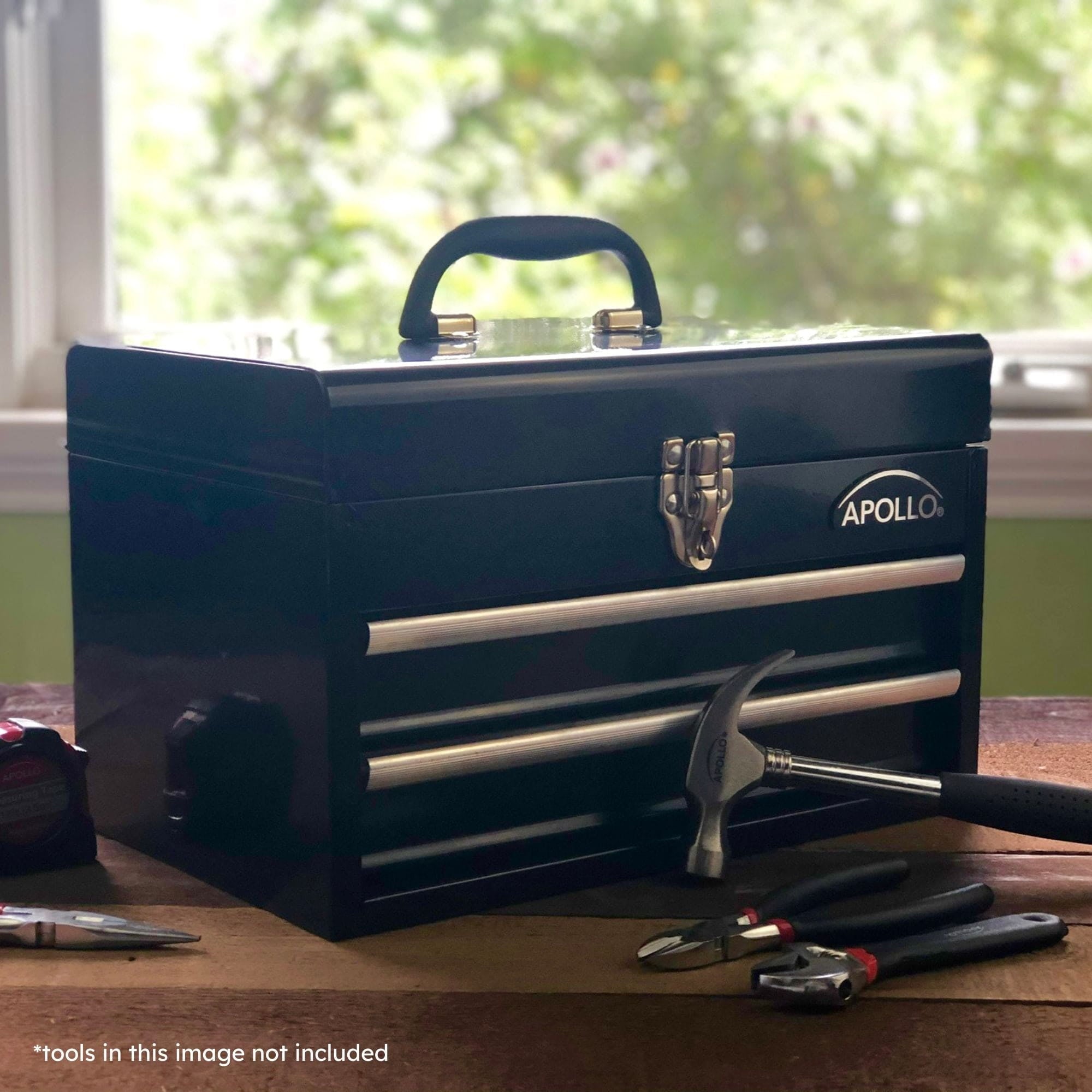 Apollo Tools Black Steel Tool Chest with 2 Drawers and Ample Top Compartment -- DT5010 - Image 2