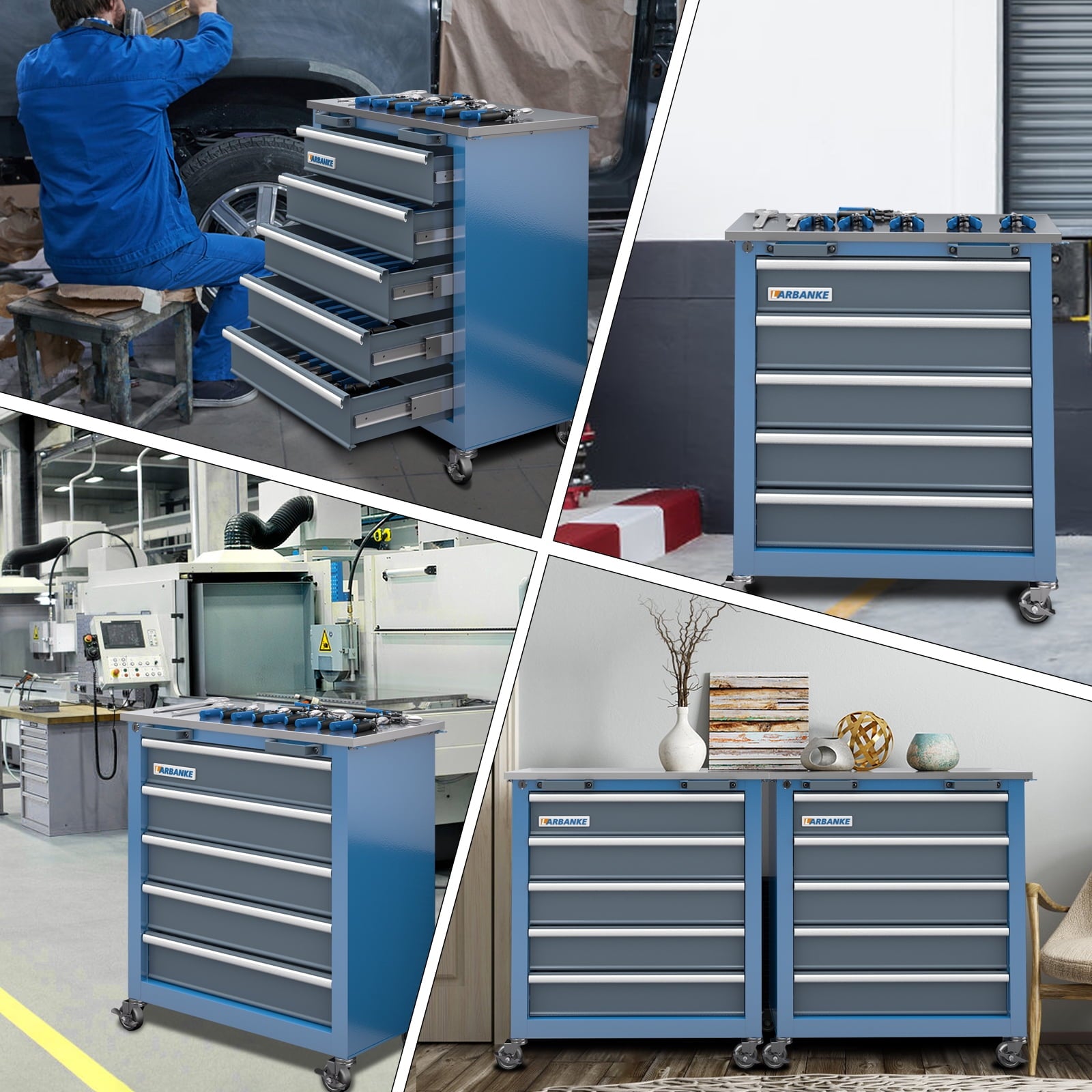 Rolling Tool Chest 5-Drawer Tool Cabinet with Stainless Steel Top Key Lock Heavy-Duty - Image 5