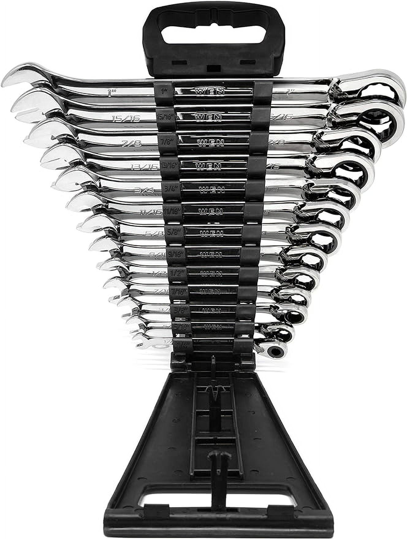 13-Piece Professional-Grade Reversible Ratcheting SAE Combination Wrench Set with Storage Rack - Image 3