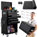 8-Drawer Chest, 2-in-1 Box with Wheels Metal Chest Cabinet for Garage, Workshop, Black