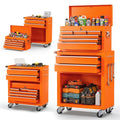 8-Drawer Rolling Tool Chest and Cabinet, Stainless Steel Tool Box with Brake Wheels and 8 Drawers, Orange Detachable ...