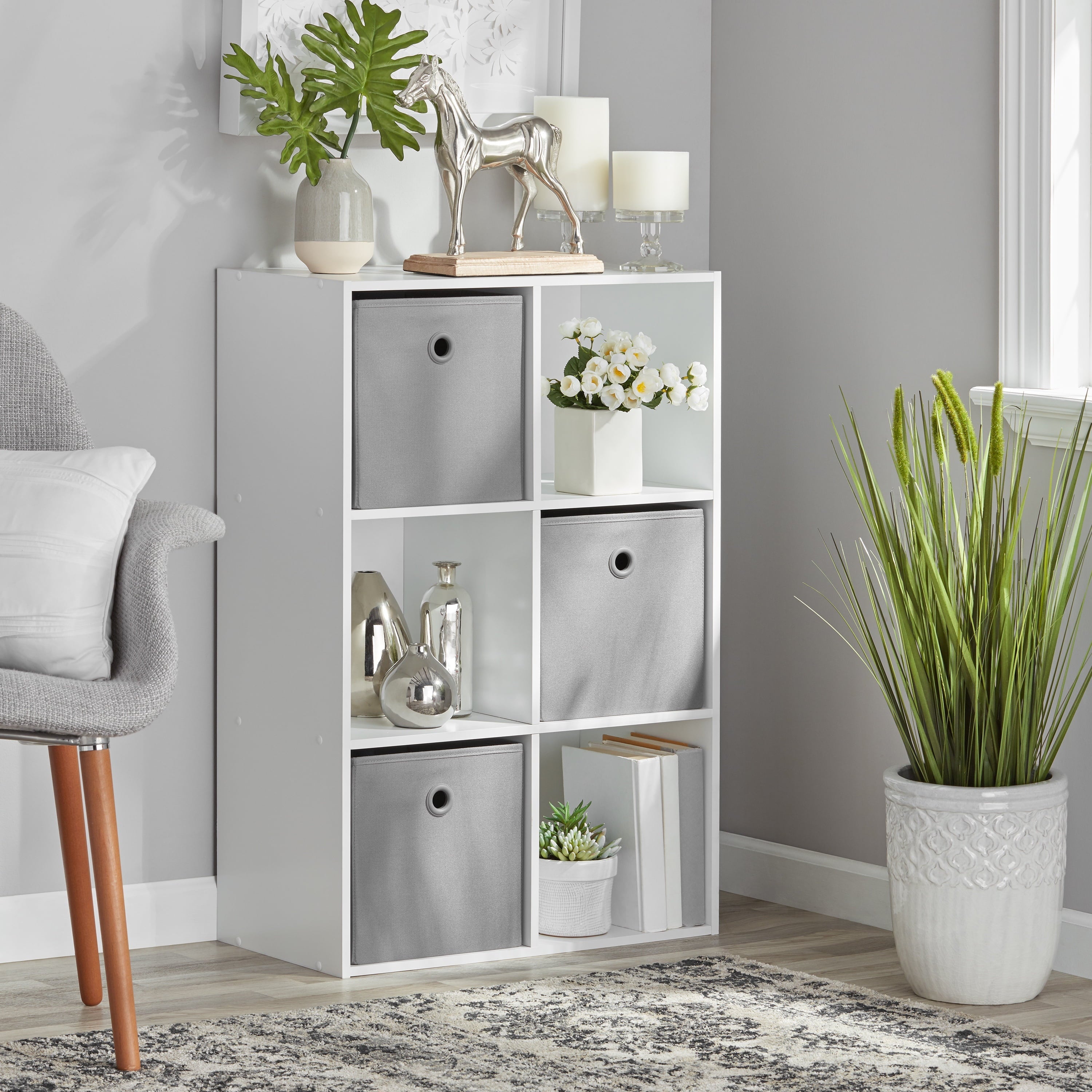 6 Cube Storage Organizer, White Portable for Home