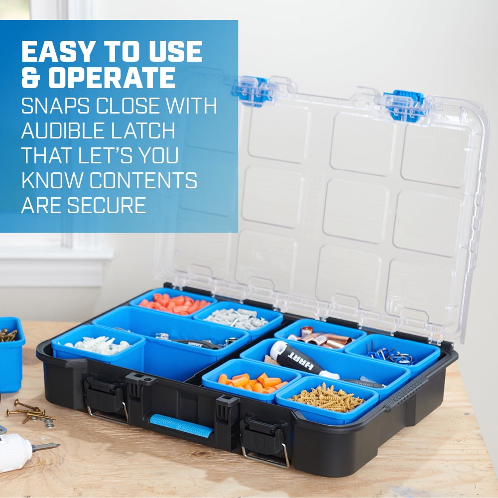 Small Parts Organizer with Removable Bins, Black with Blue Accents - Image 4