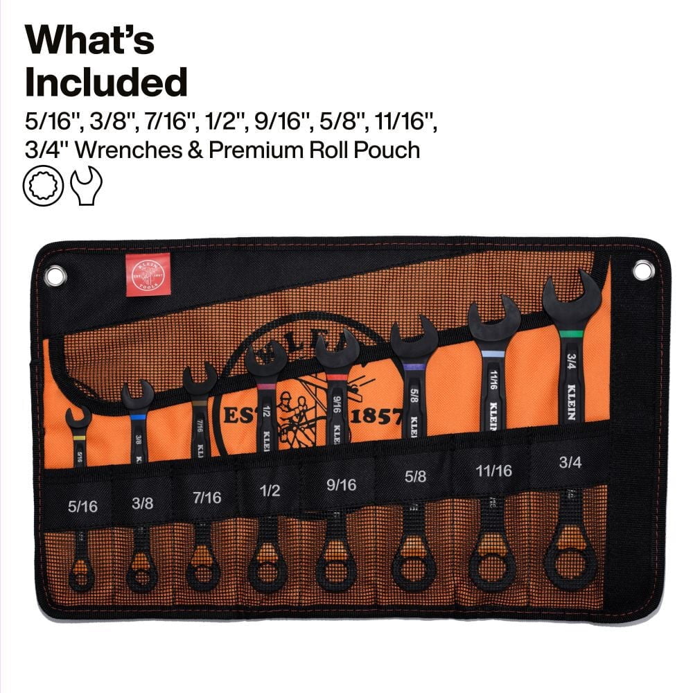 Klein Tools Ratcheting Combination Slide Lock Wrench Set Sae 8 Pieces - Image 2