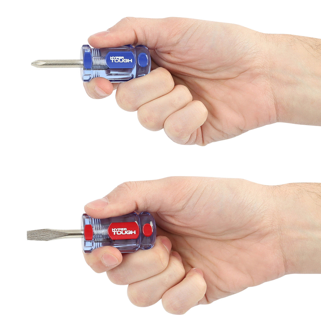 Hyper Tough 2-Piece Stubby Acetate Handle Screwdriver Set, #2 Philips & 1/4" Flat Head Screwdriver - Image 5