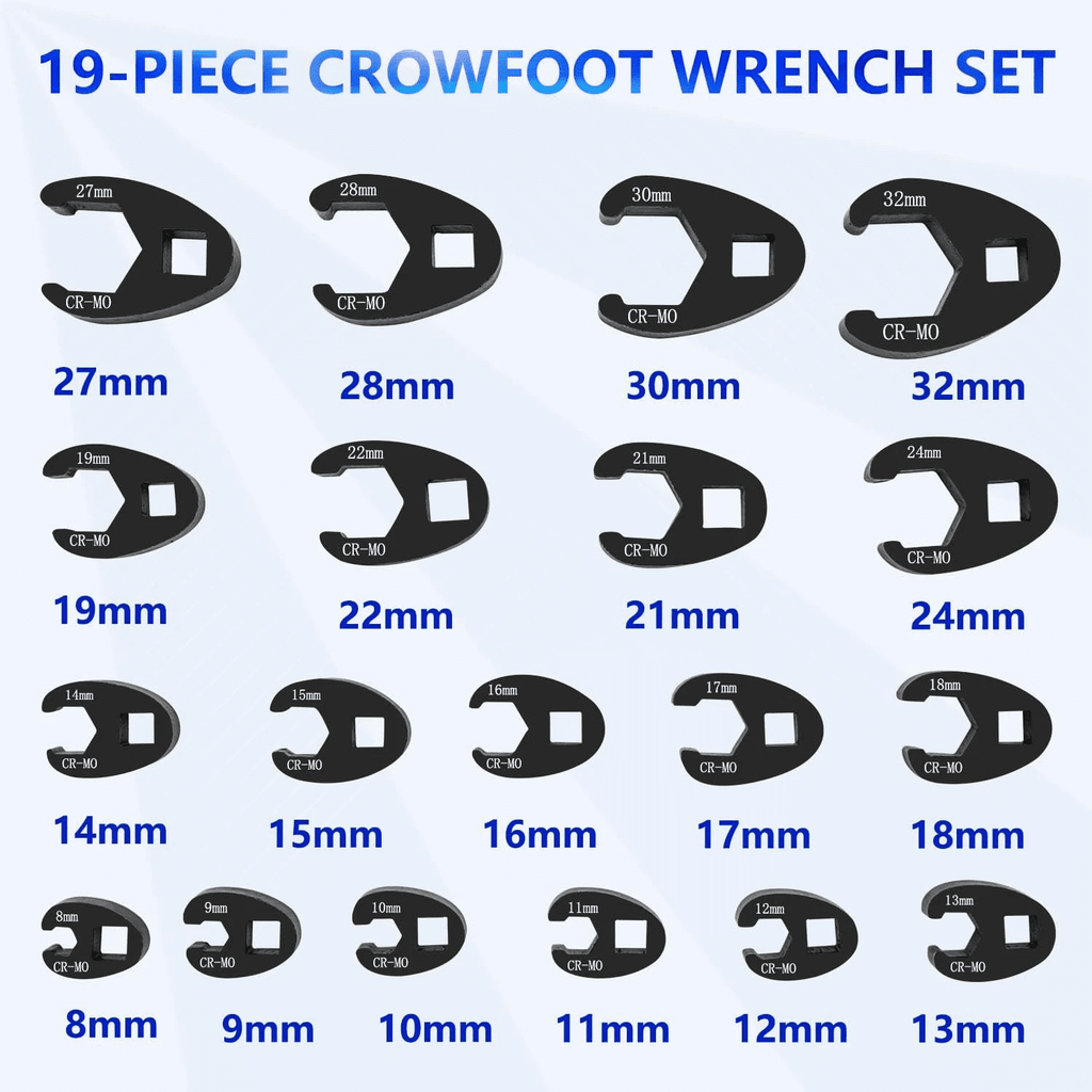 Crows Foot Wrench Set 1/2" and 3/8 Drive Flare Nut Crowfoot Wrench Set MetricSteel - Image 6