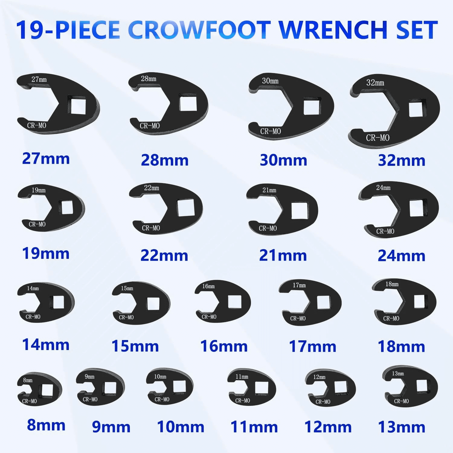 Crows Foot Wrench Set 1/2" and 3/8 Drive Flare Nut Crowfoot Wrench Set MetricSteel - Image 6