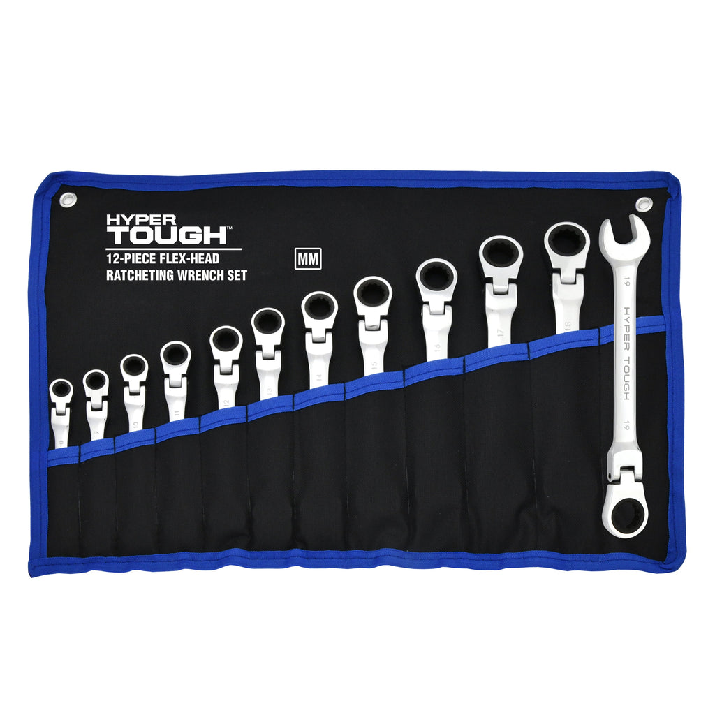 Hyper Tough 12-Piece Metric Flex Head Ratchet Wrench Tool Set, Hand Tools - Image 3