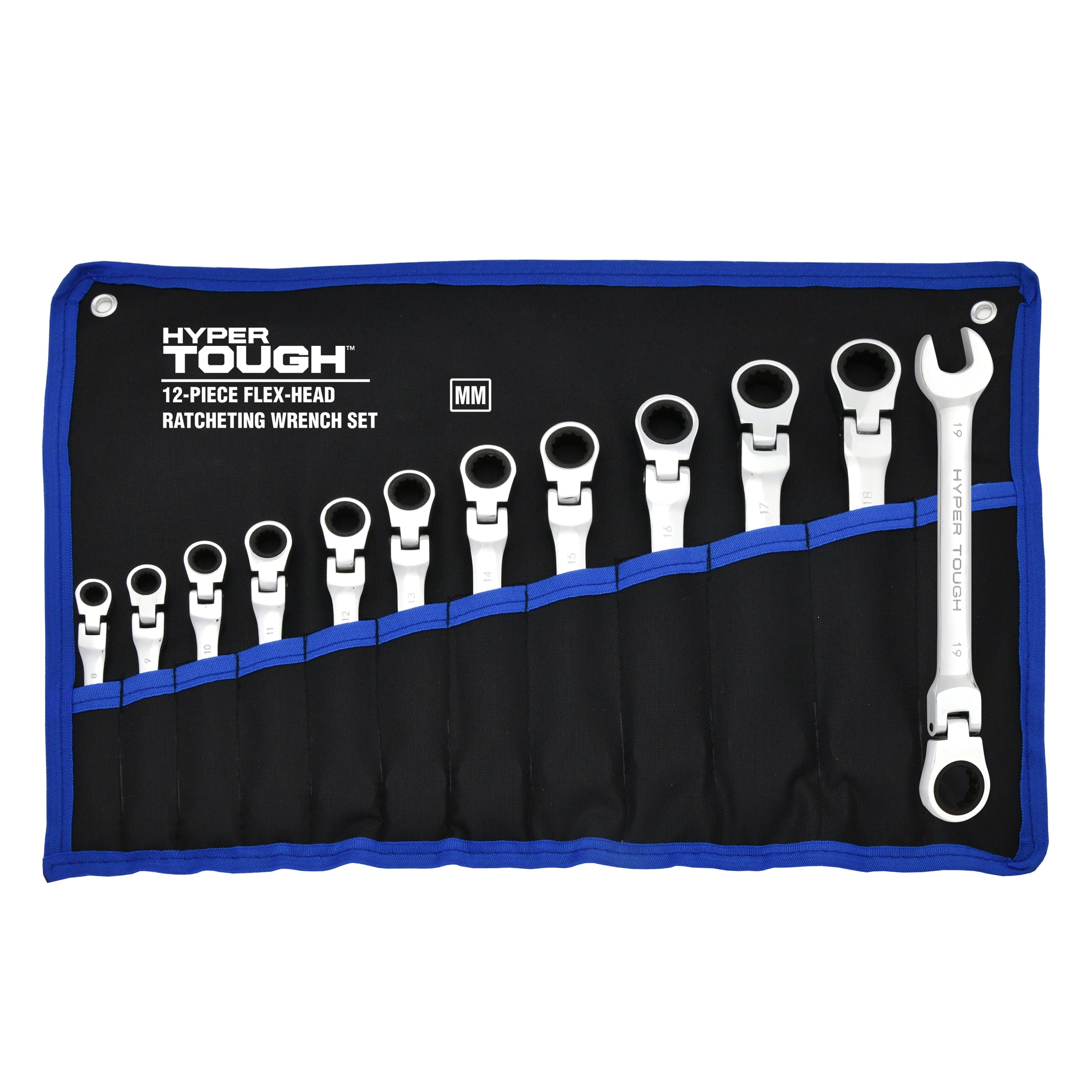 Hyper Tough 12-Piece Metric Flex Head Ratchet Wrench Tool Set, Hand Tools - Image 3