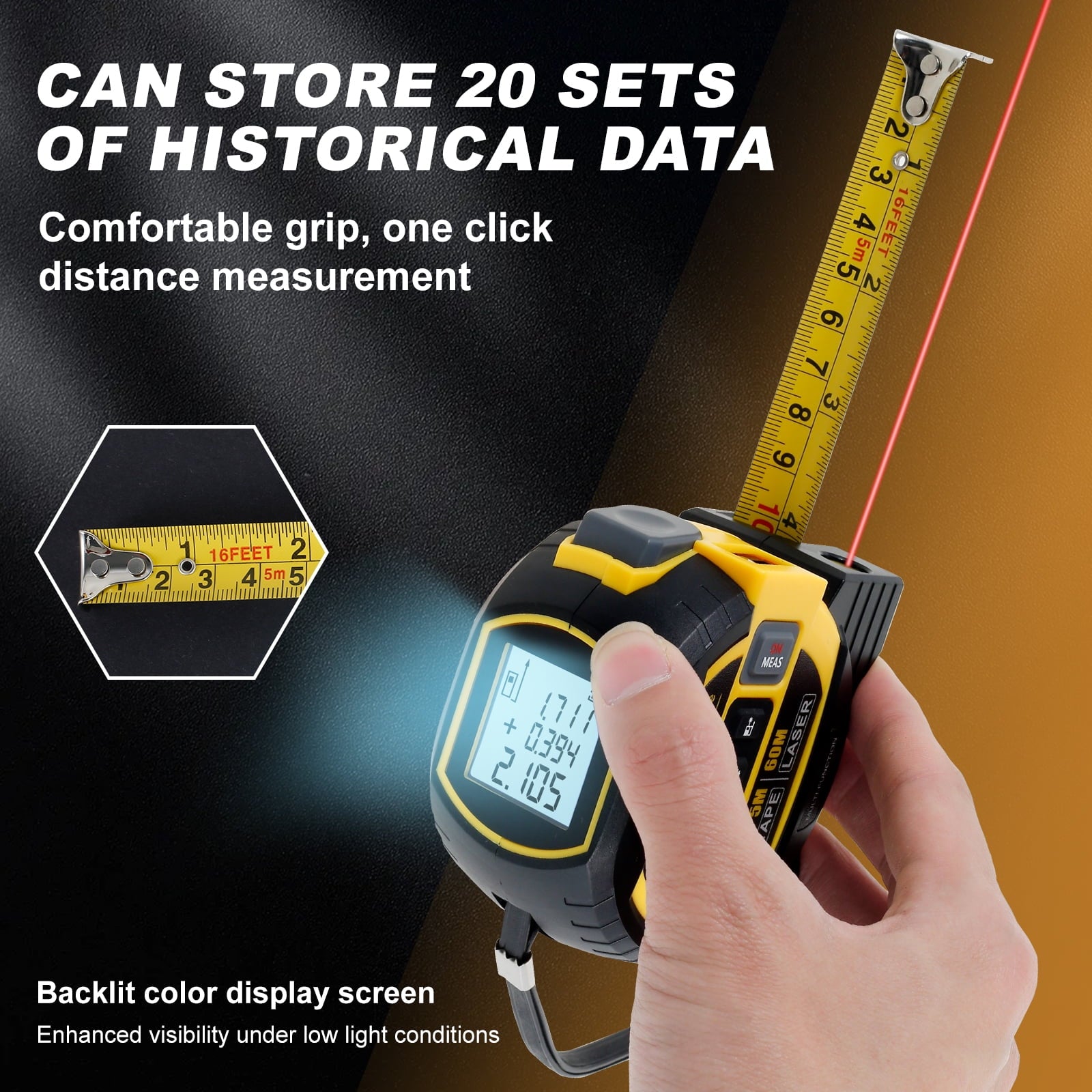 Almighty Ruler Self Locking Digital Tape Measure LED Display 3 in 1 Rangefinder Tape Measure Ruler Measuring Tape High Precision Almighty To - Image 4