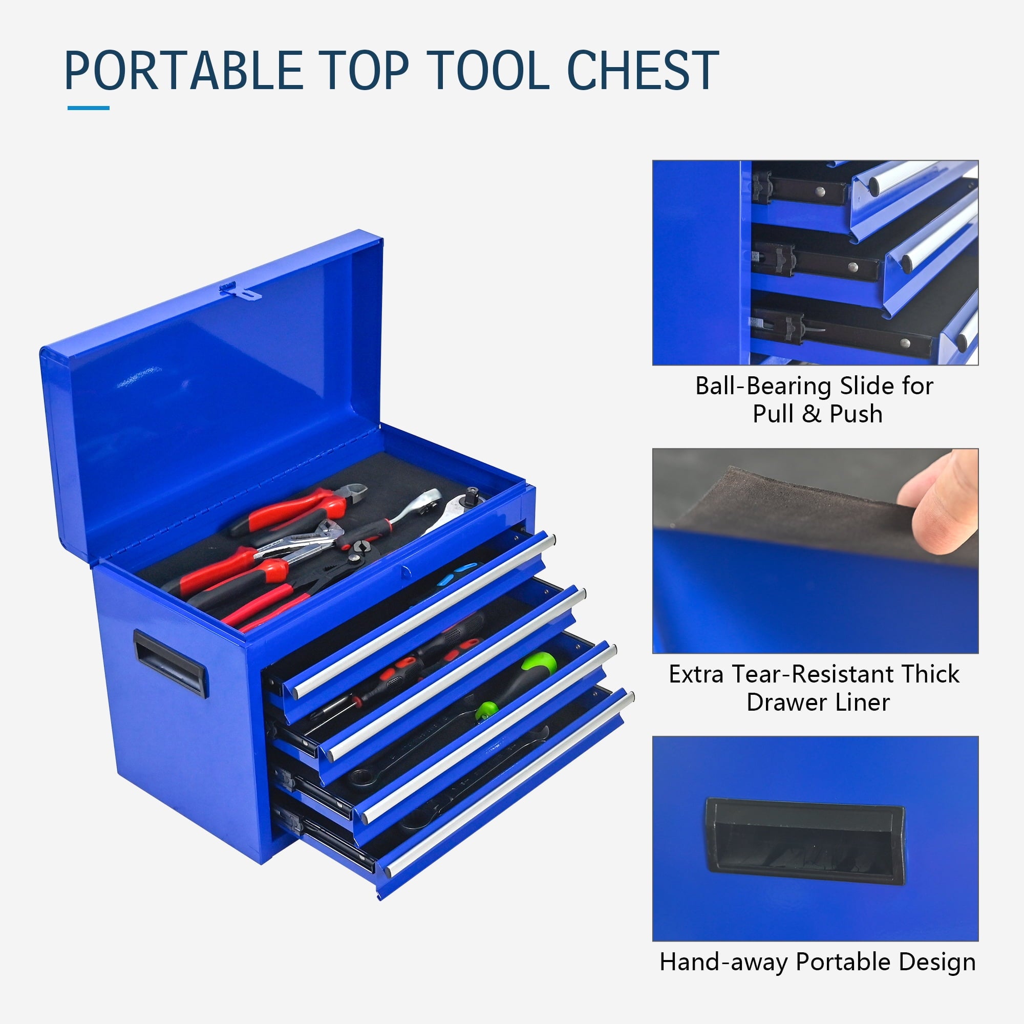 5-Drawer Tool Box, Rolling Tool Chest, Stainless Steel Tool Box with Brake Wheels and 4 Drawers, Detachable Tool Cart... - Image 5