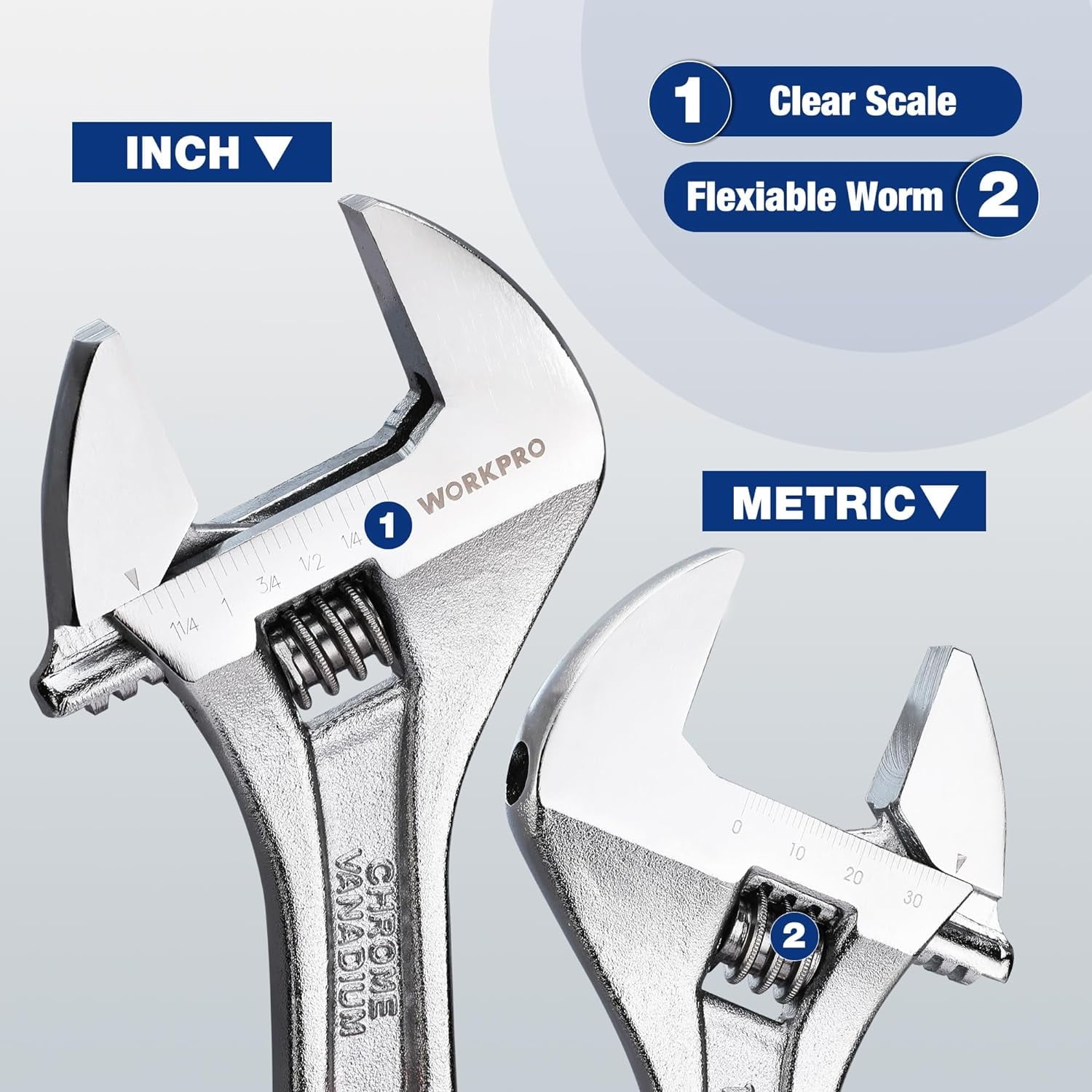 3-piece Adjustable Wrench Set, Cr-V Wide Jaw Wrench With Rubber Anti-Slip Grip, 6-inch, 8-inch, 10-inch with Metric/S... - Image 4