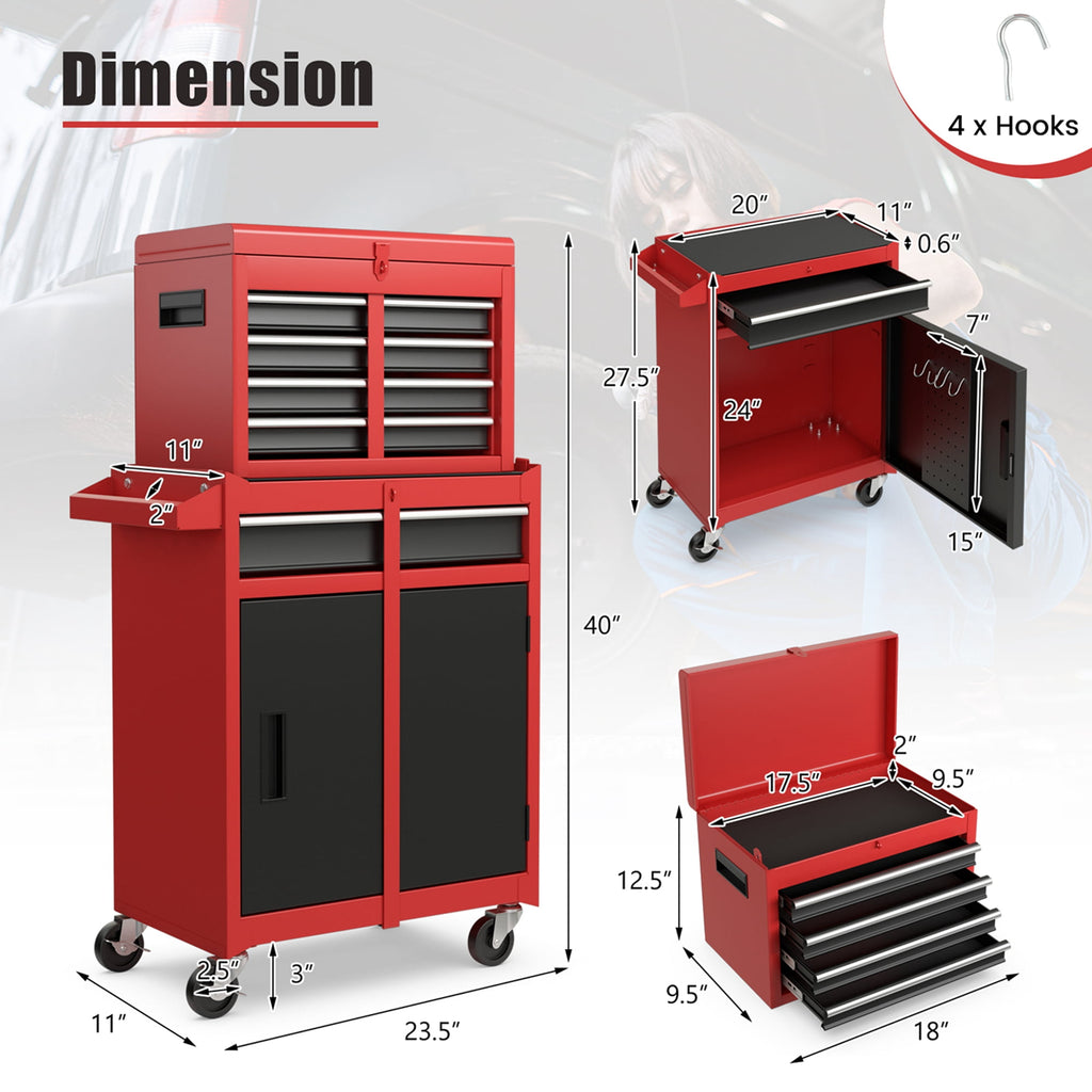 Costway 2 in 1 Tool Chest & Cabinet with 5 Sliding Drawers Rolling Garage Box Organizer - Image 3