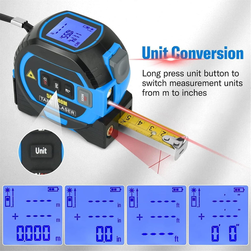 3 in 1 Digital Laser Tape Measure, 130ft/40m Laser Distance Meter, Auto Lock Measuring Tape Range Finder for Construc... - Image 6