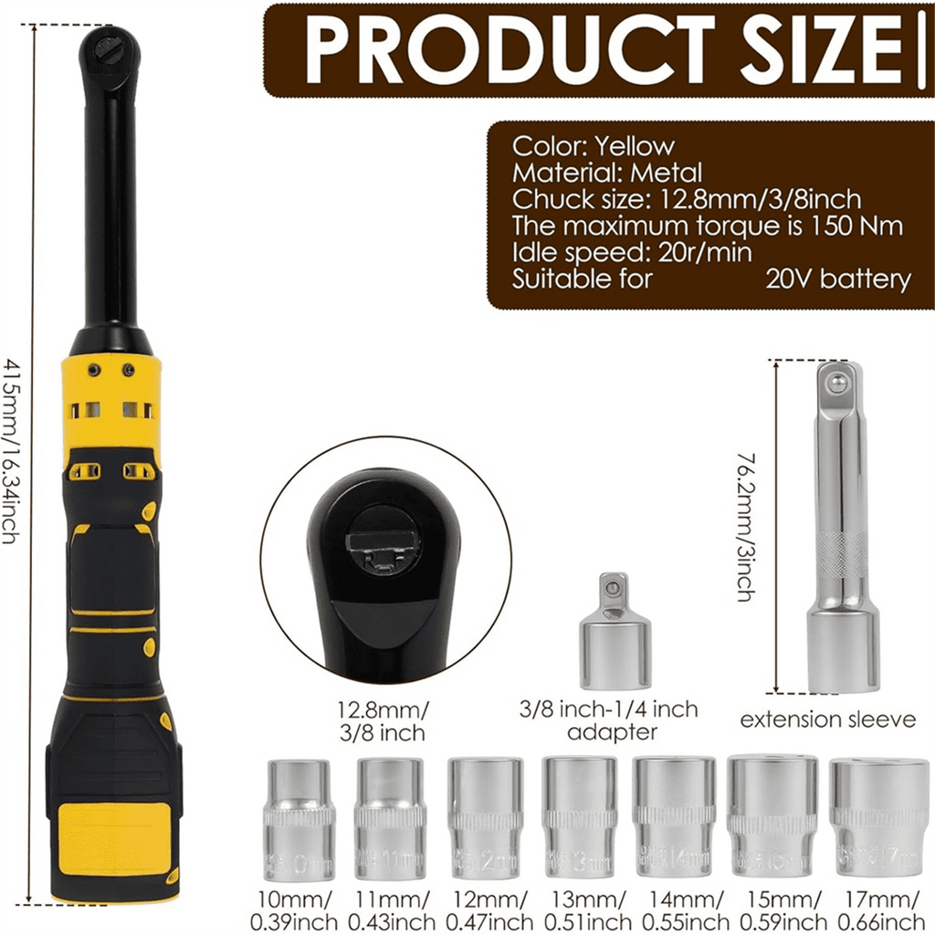 Cordless Ratchet Wrench Set, 3/8In-20V 110Ft Electric Variable Speed Ratchet Wrench with 7 Sockets,Extended Ratchet Tool - Image 5