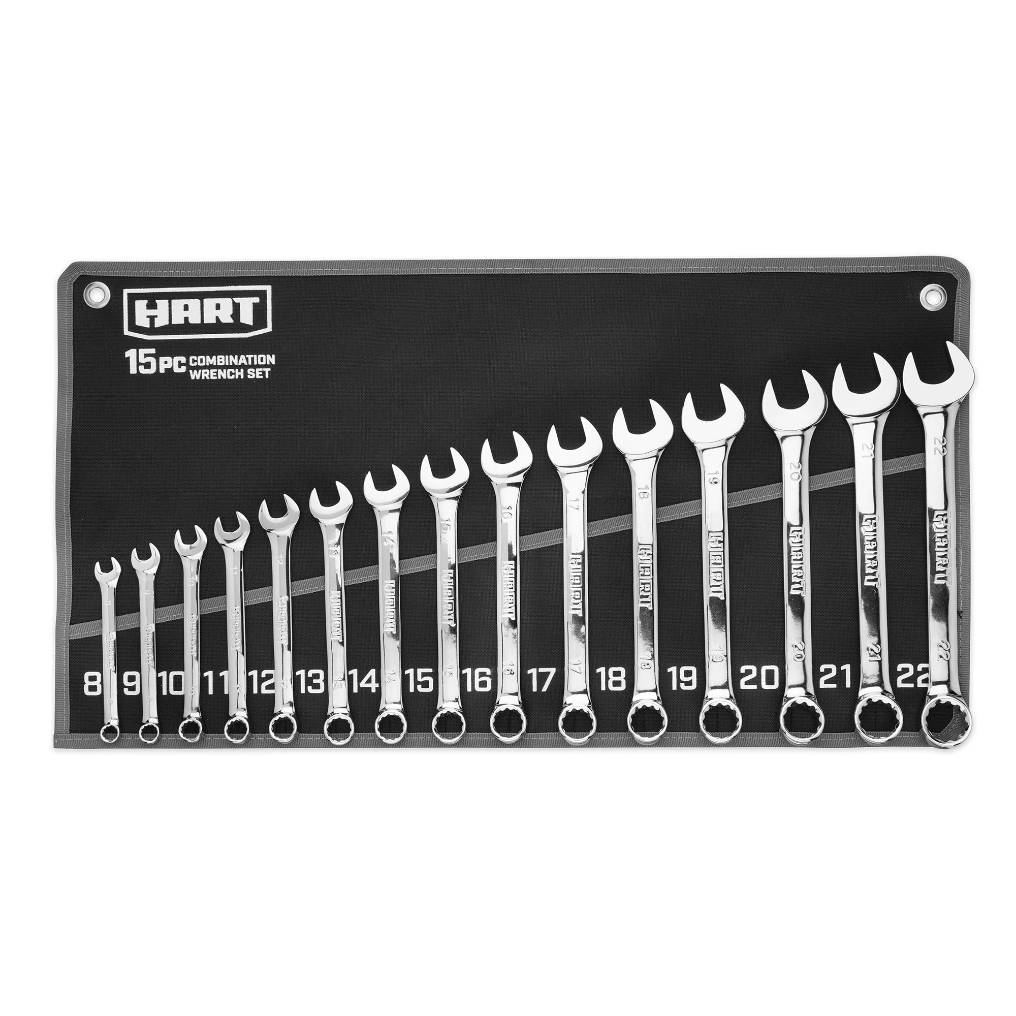15-Piece Metric Combination Wrench Set with Tool Pouch, Chrome Finish, Sizes 8-22mm - Image 2
