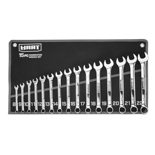 15-Piece Metric Combination Wrench Set with Tool Pouch, Chrome Finish, Sizes 8-22mm - Image 2