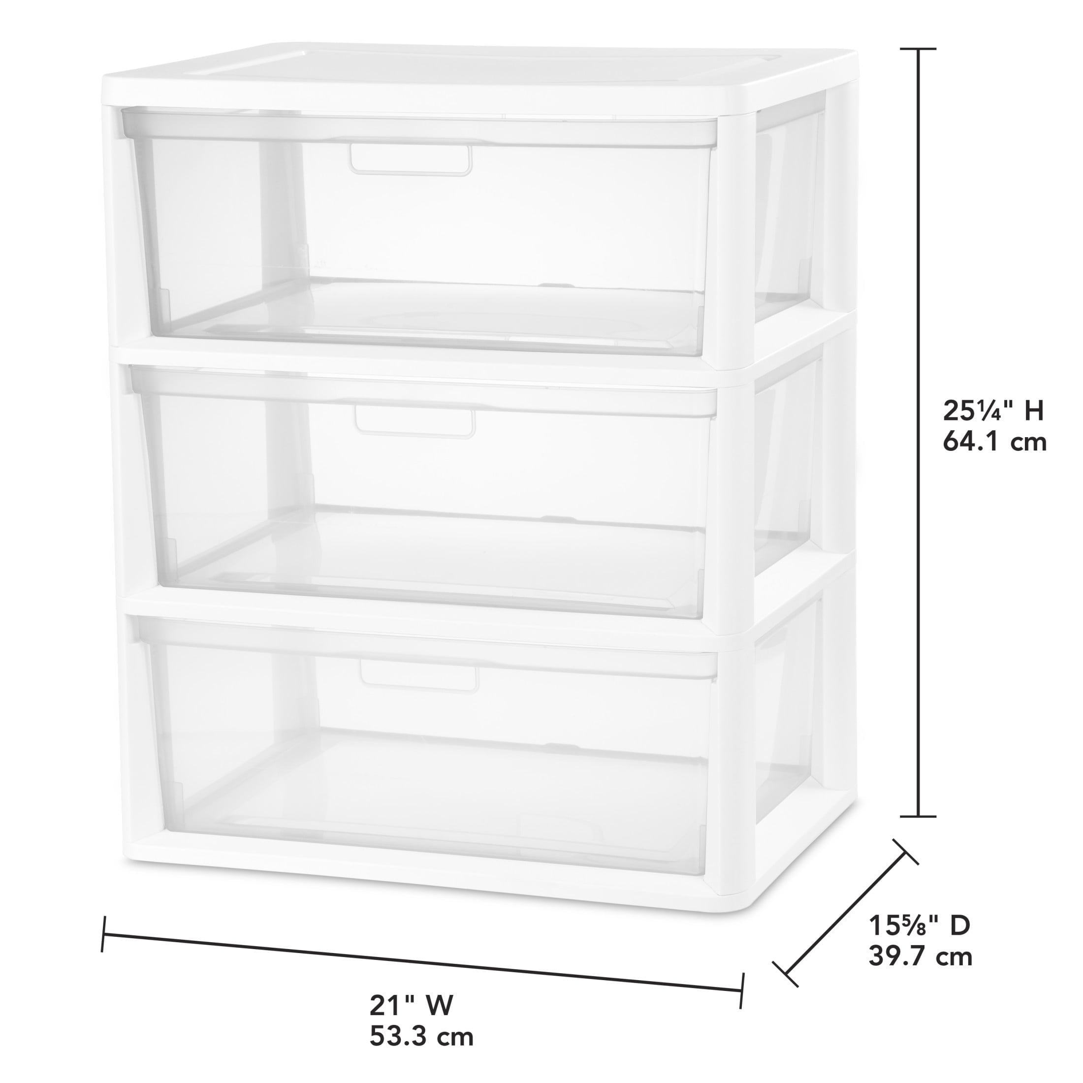 Medium 3 Drawer Tower, with Removable Clear Plastic Storage Bins, Tool-Free, Black