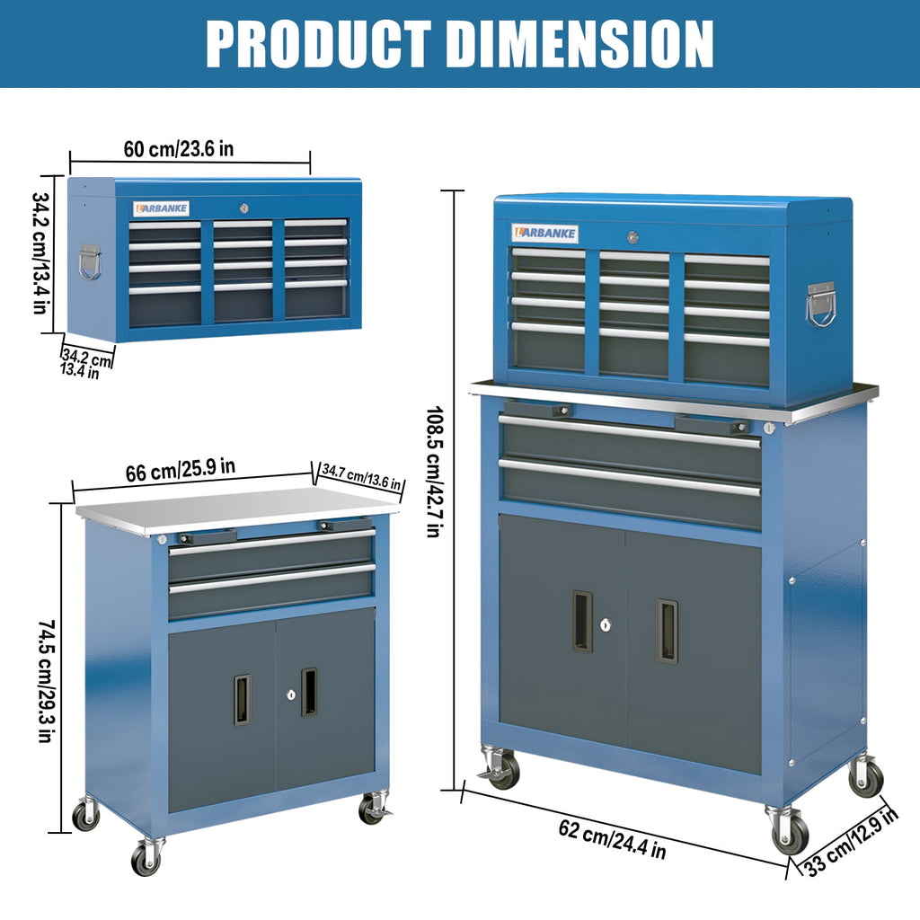 8-Drawer Rolling Tool Chest with Stainless Top & Sliding Drawers - Heavy-Duty Garage Workbench with Wheels - Image 2