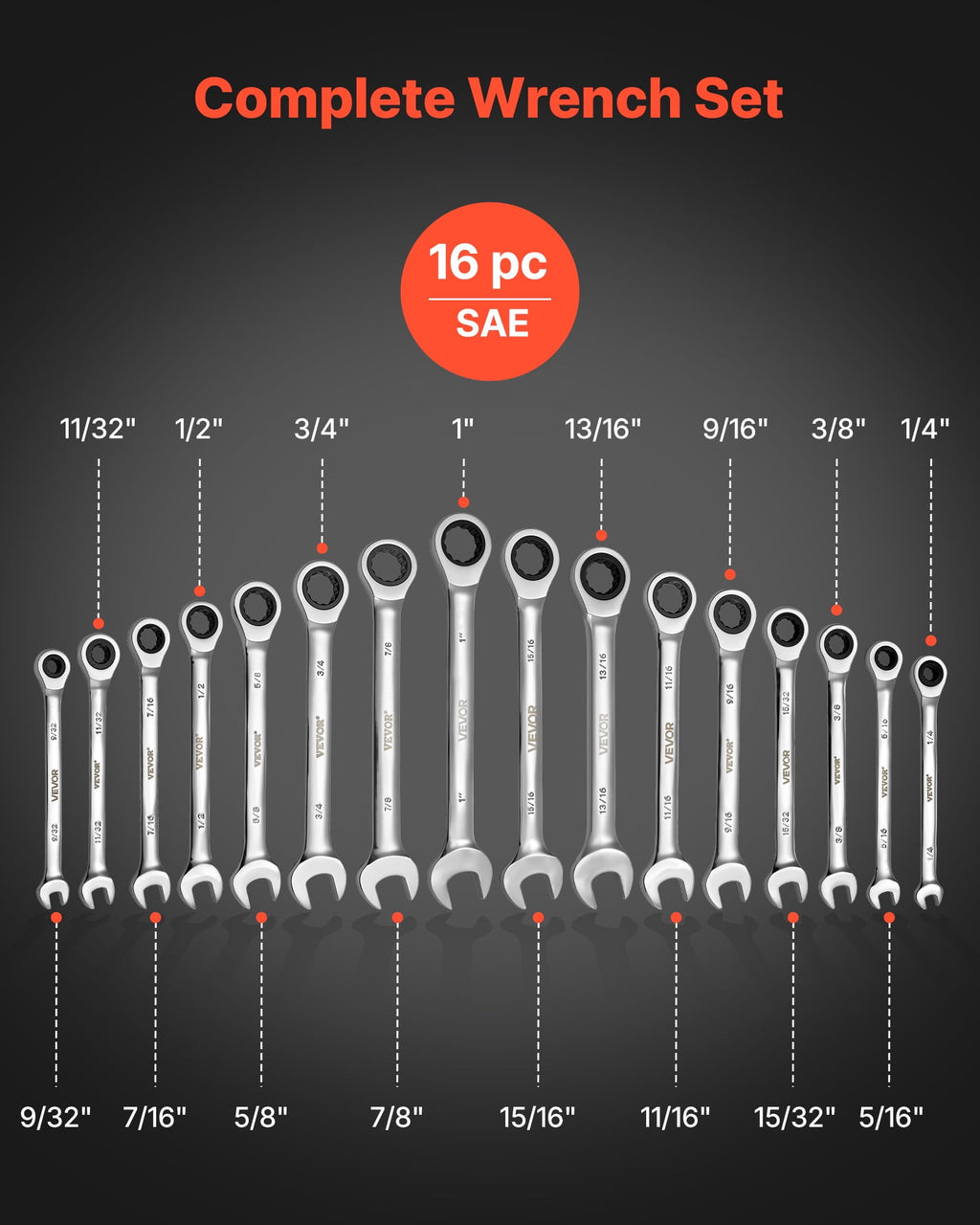 Combination Wrench Set, 16-Piece SAE Sizes, 72 Teeth, Cr-V Steel Ratcheting Wrench Set, with Roll Up Pouch, Open End,... - Image 2