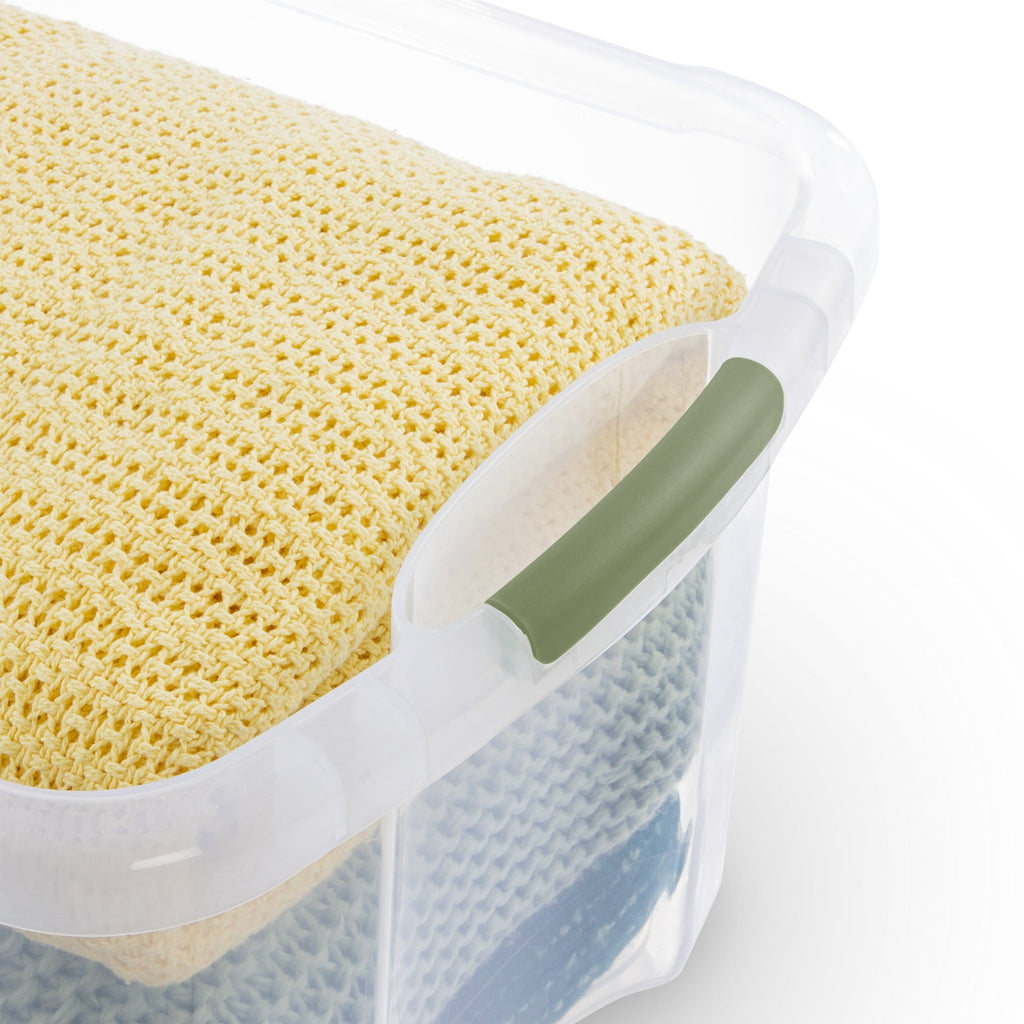 EZ Carry 70 Quart Large Storage Bin, Clear Plastic Storage Container with Full-Grip Handles, Green