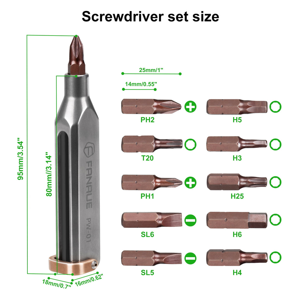 FANAUE 10-in-1 Titanium EDC Screwdriver Set with Magnetic S2 Steel Bits - Portable Multi-Torque Tool for DIY - Image 2