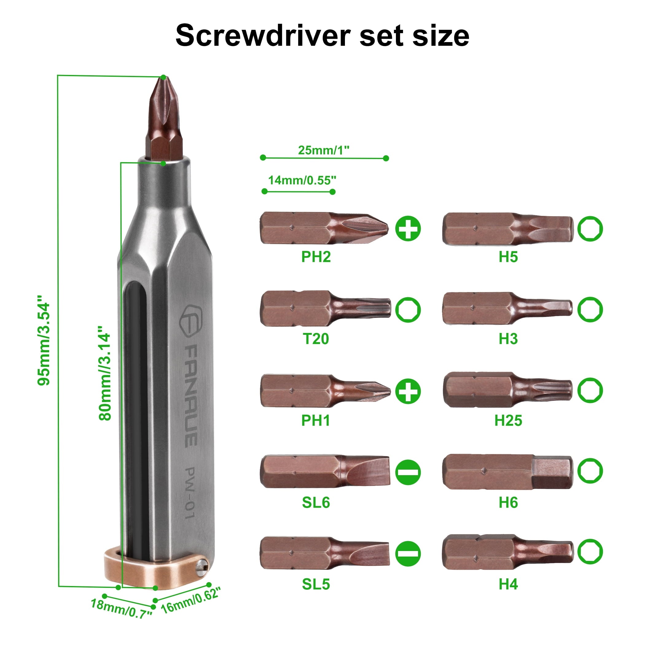 FANAUE 10-in-1 Titanium EDC Screwdriver Set with Magnetic S2 Steel Bits - Portable Multi-Torque Tool for DIY - Image 2