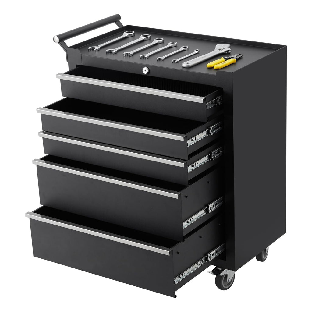 Metal Tool Box, Portable Tool Chest with Wheels and 5 Drawers for Garage, Workshop, Black - Image 2