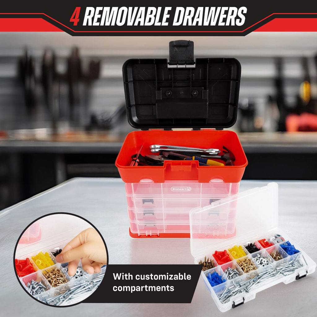 Portable Tool Storage Box - Small Parts Organizer with 4 Trays - Image 3