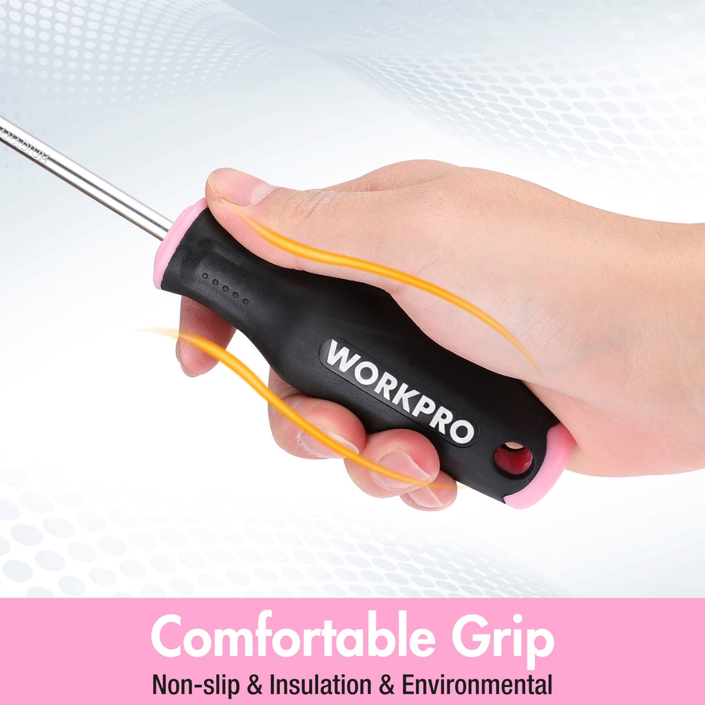 6-Piece Pink Magnetic Screwdrivers Set, Includes 3 Slotted & 3 Phillips Screwdrivers, Stubby Screwdrivers, Cr-V Shank... - Image 4