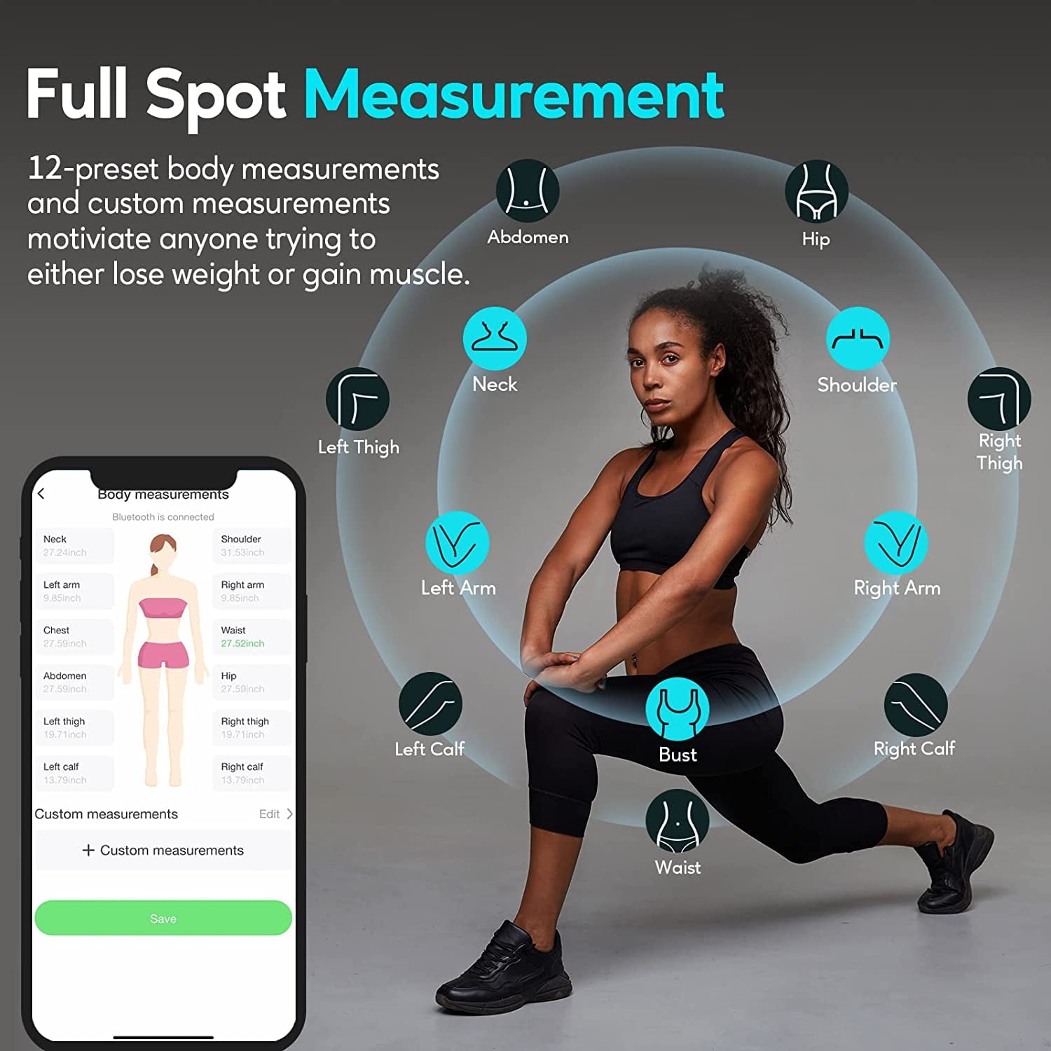 Smart Body Measuring Tape - Digital Fitness Tracker, Easy To Read - 60 In, White - Image 2