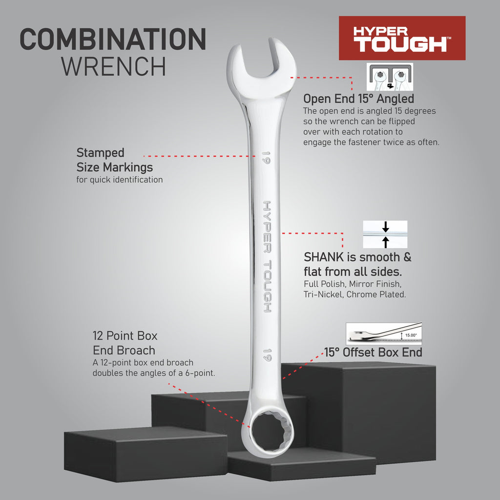 Hyper Tough 12-Piece Metric Combination Wrench Tool Set, Hand Tools - Image 4