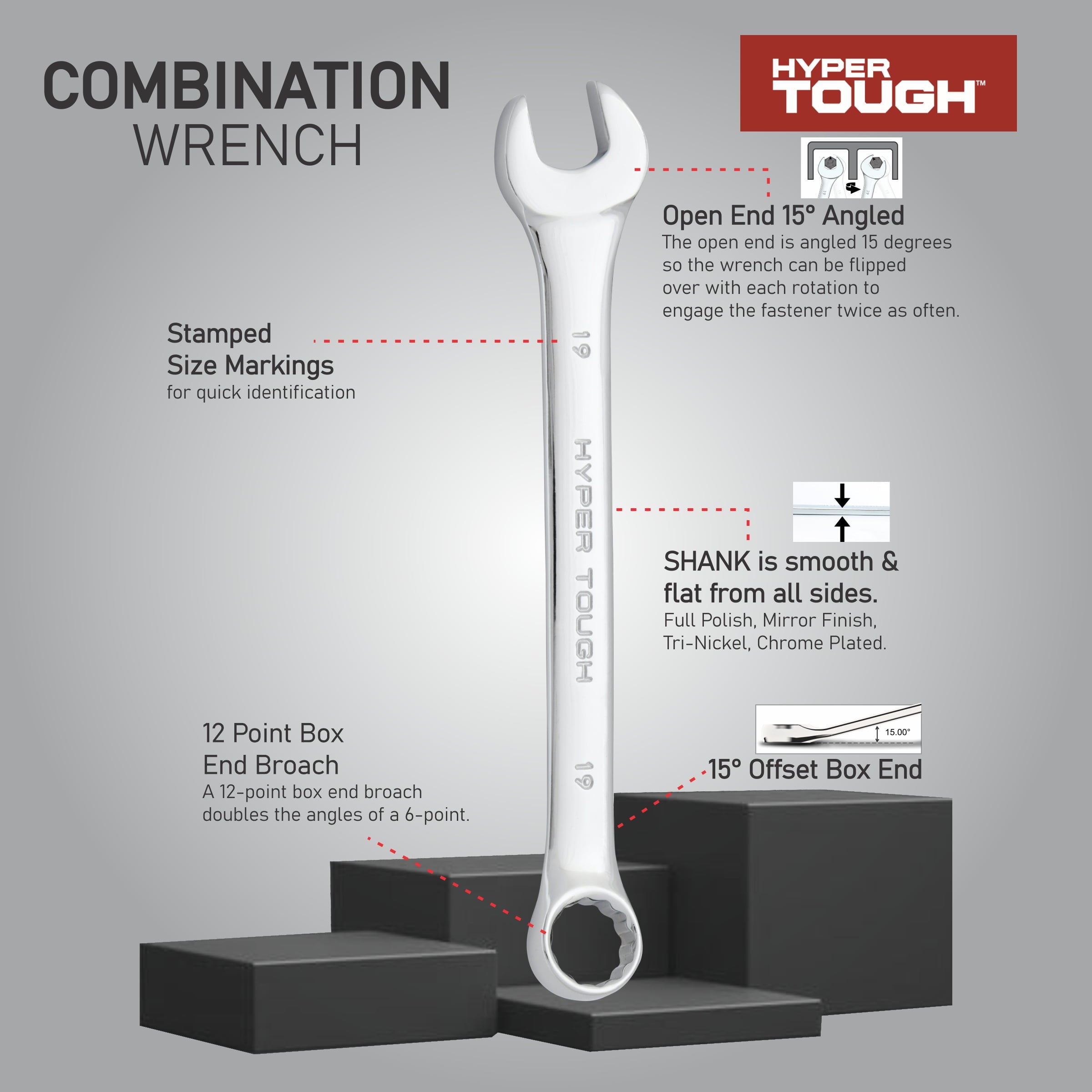 Hyper Tough 12-Piece Metric Combination Wrench Tool Set, Hand Tools - Image 4