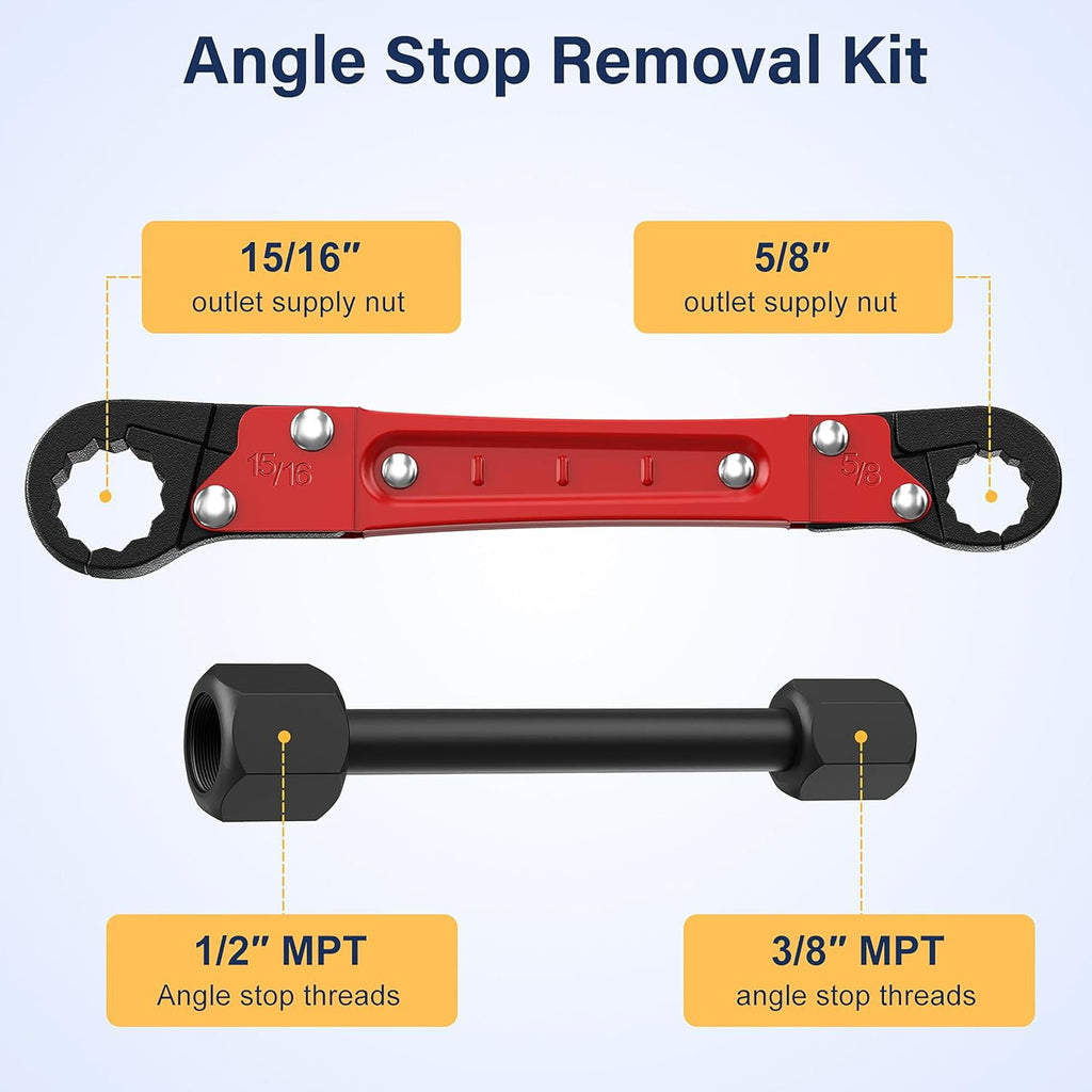 Angle Stop Wrench Set Plumbing Tools Kit for Installing and Removing Compression Nuts and Rings, Professional Plumbers Wrench for Angle Stop - Image 3
