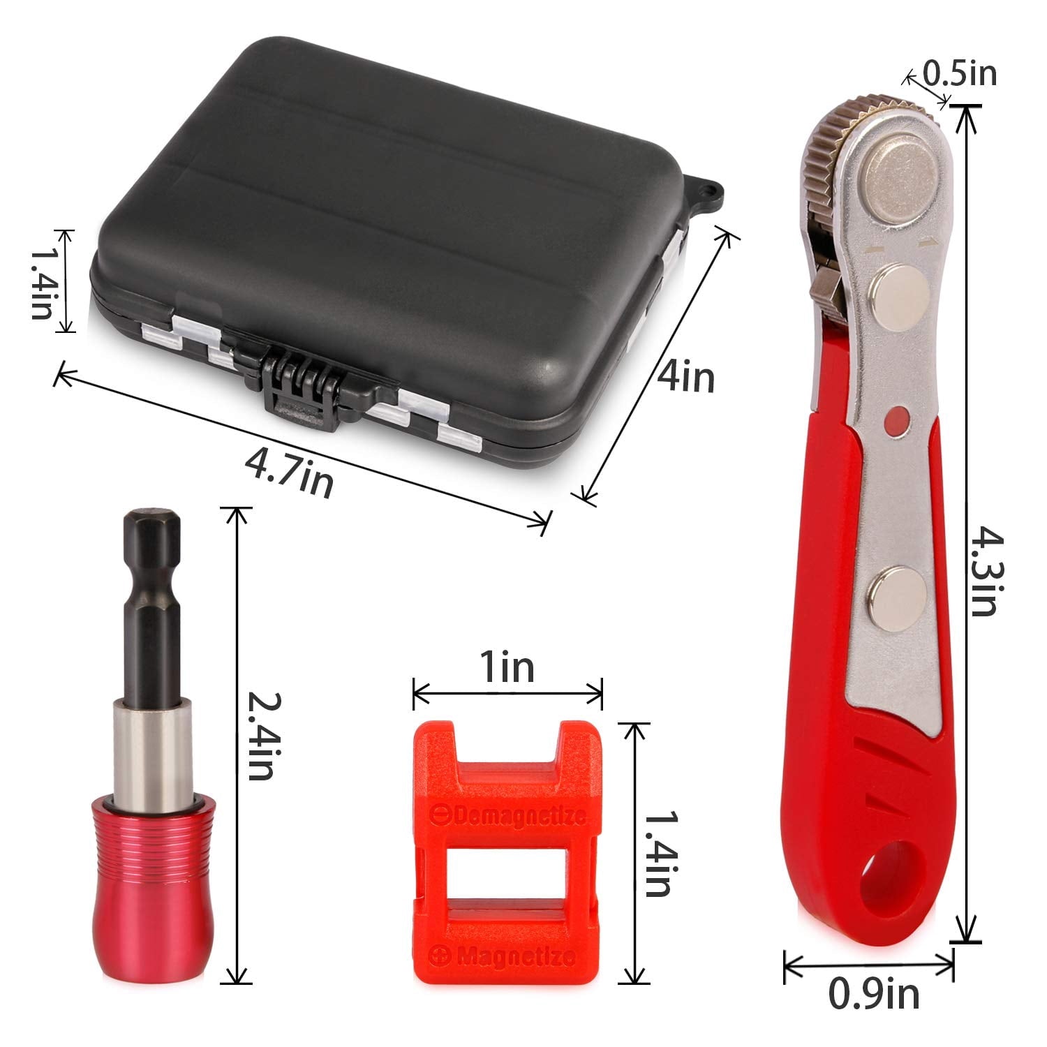Right Angle Screwdriver, 1/4 Mini Ratchet Set,90 Degree Offset Ratcheting Wrench,Hex/Torx/Slotted/Phillips Magnetic Bits - Image 3