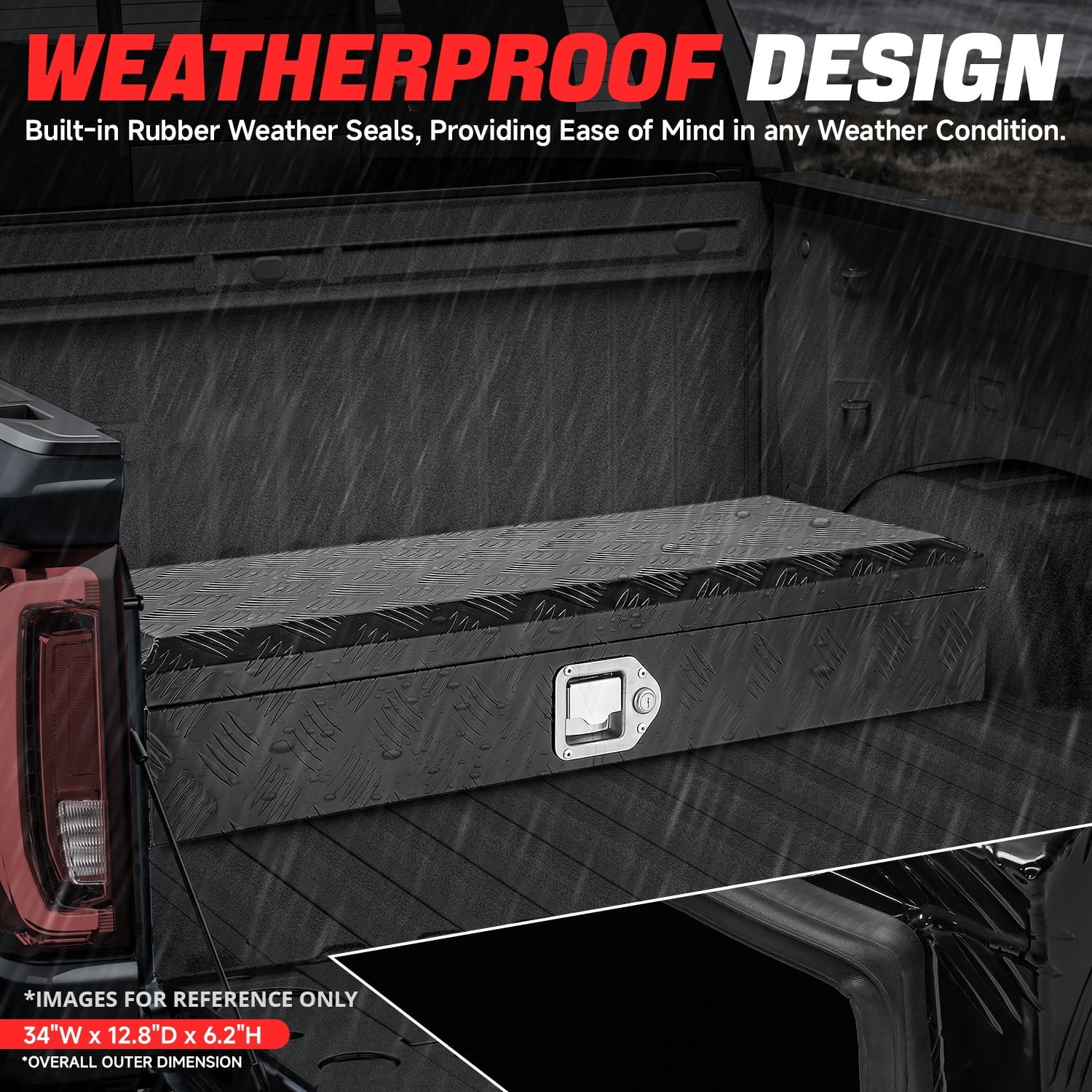 34"x6"x13" Aluminum Pickup Truck Trailer Trunk Bed Tool Storage Box w/ Lock Black - Image 3