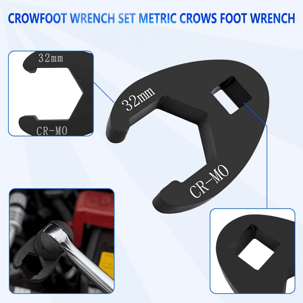 Crows Foot Wrench Set 1/2" and 3/8 Drive Flare Nut Crowfoot Wrench Set MetricSteel - Image 3
