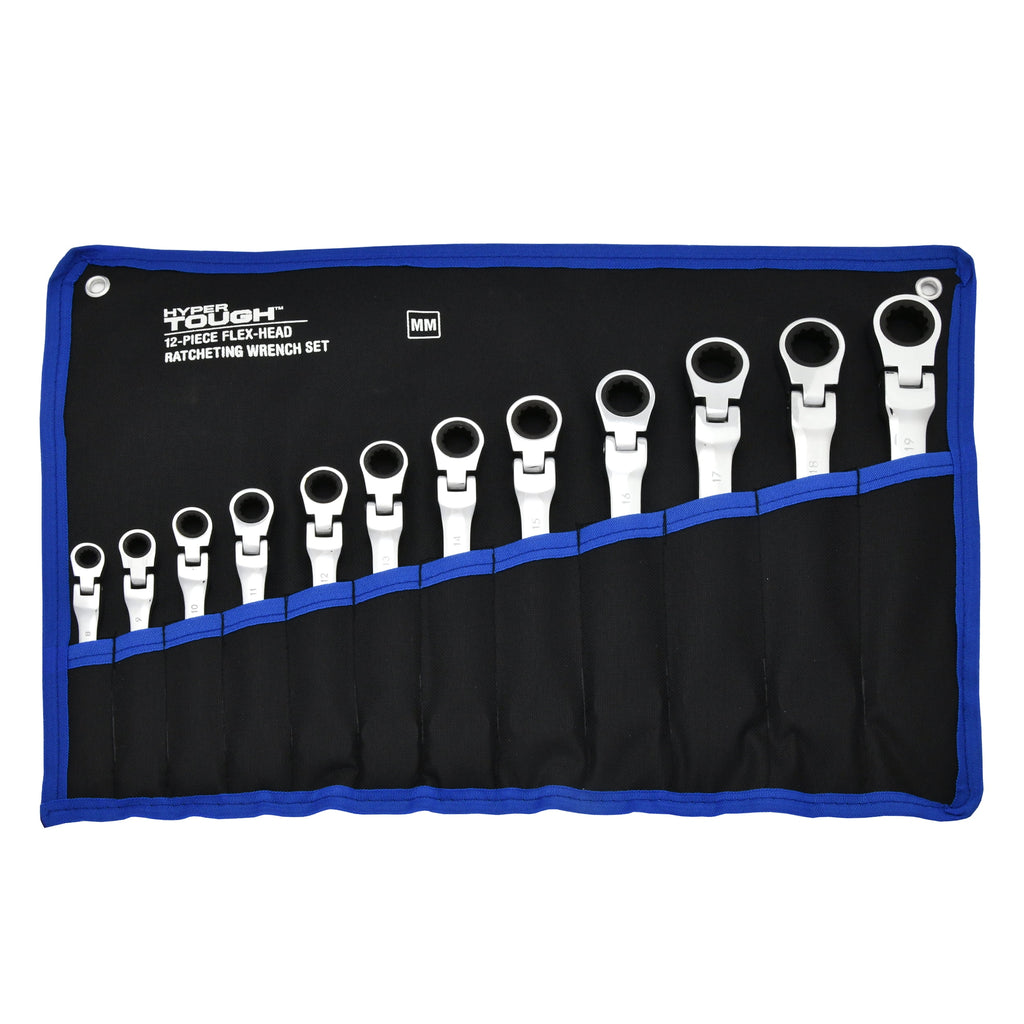 Hyper Tough 12-Piece Metric Flex Head Ratchet Wrench Tool Set, Hand Tools - Image 2