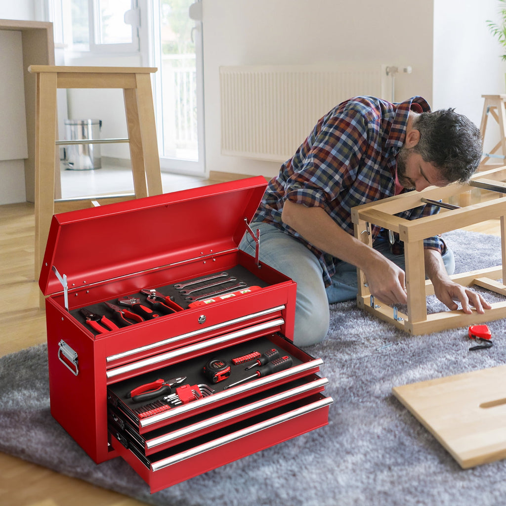Portable 5 Drawer Steel with Top Storage Tray & Carrying Handle, for Garage Trunk Household, Red - Image 2
