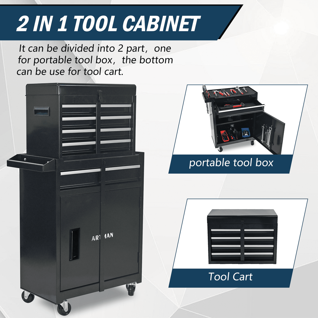 5-Drawer Rolling Storage Cabinet with Detachable Top Box, Universal Lockable Wheels - Image 5
