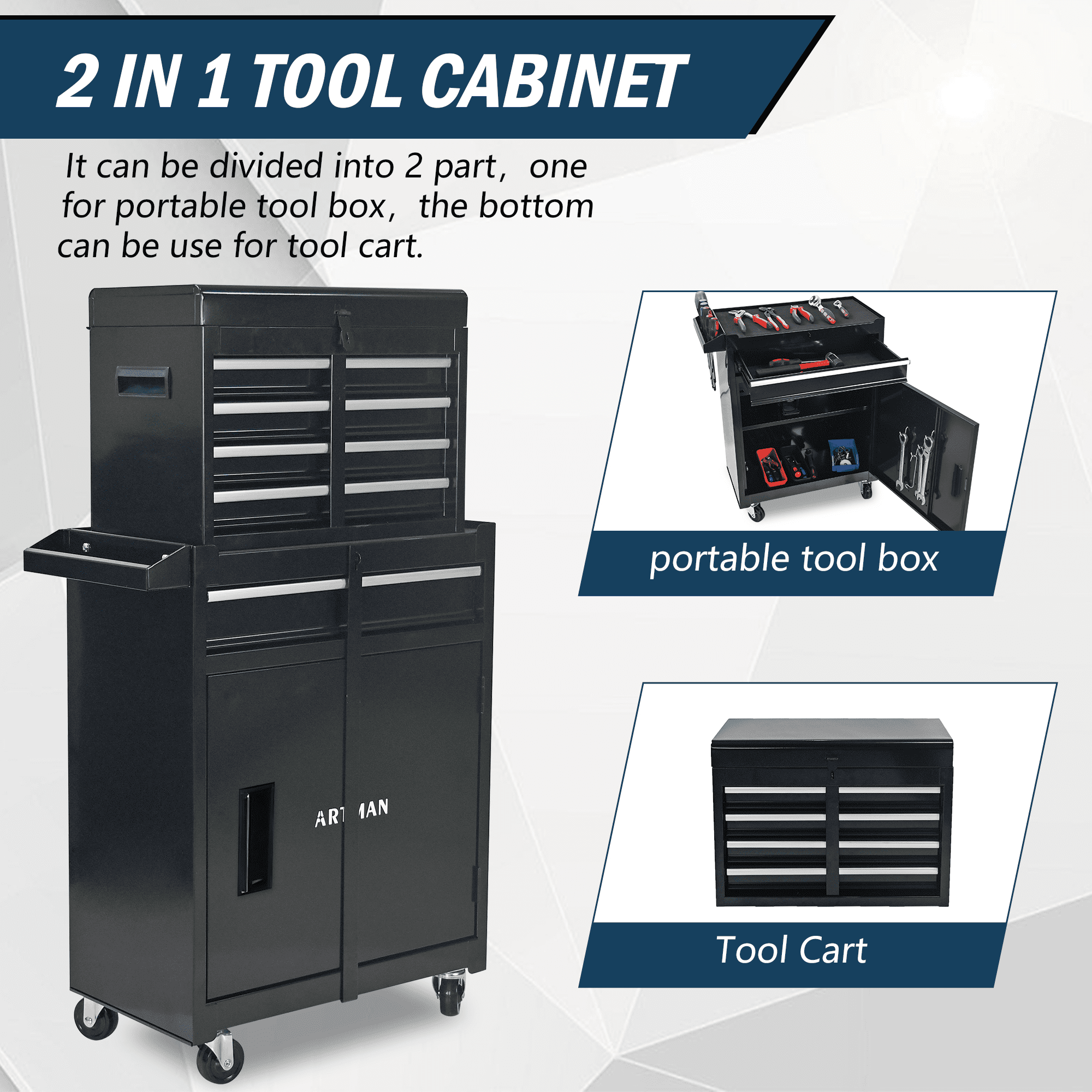 5-Drawer Rolling Storage Cabinet with Detachable Top Box, Universal Lockable Wheels - Image 5